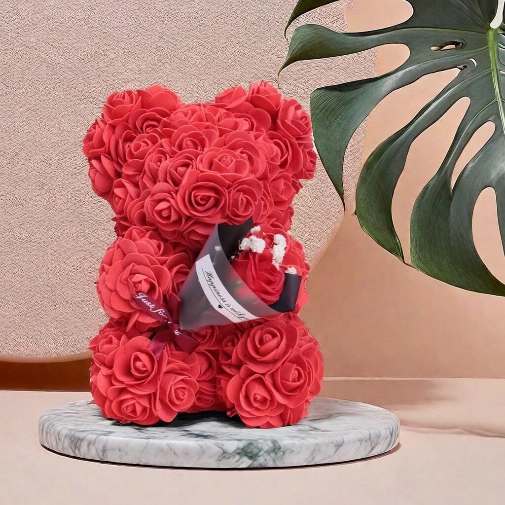Rose Teddy Bear with Bouquet – Foam Flower Bear Gift for Mother’s Day, Wedding