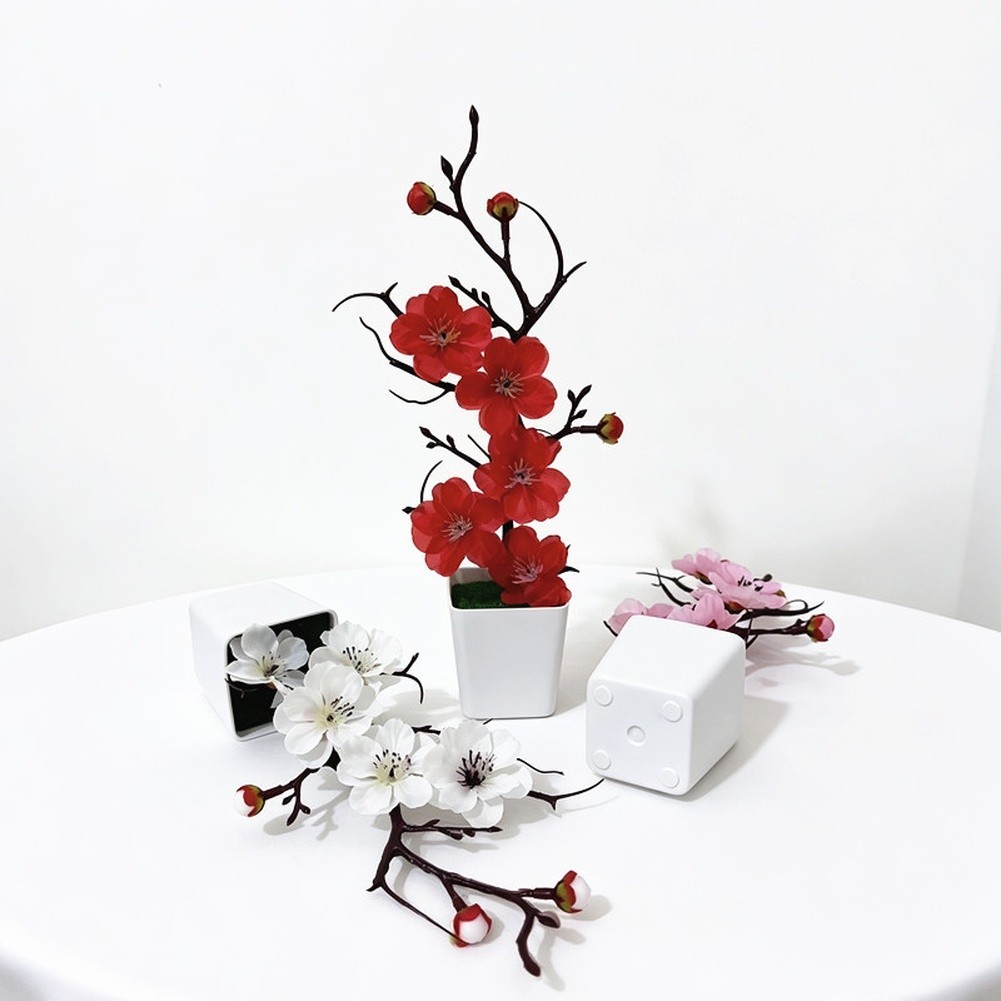 Artificial Winter Plum Blossom Potted Plant with Bare Twisted Branches