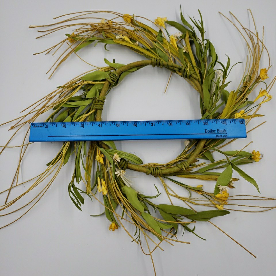 Primitive Floral Candle Ring Wreath Prairie Grass Yellow Flower Spring Summer 6″