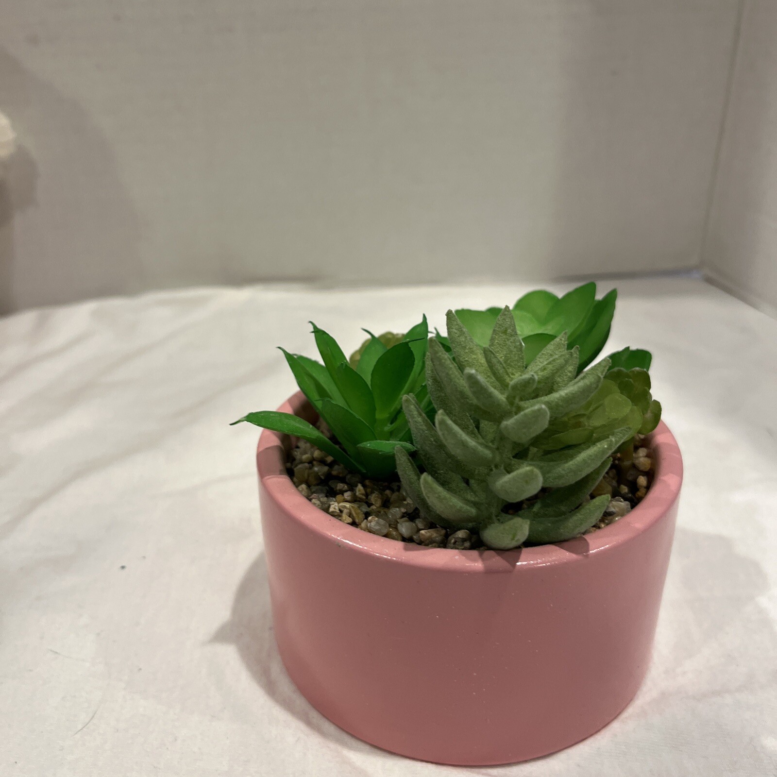 Pink Pot with Faux Succulents Home Decor Plants