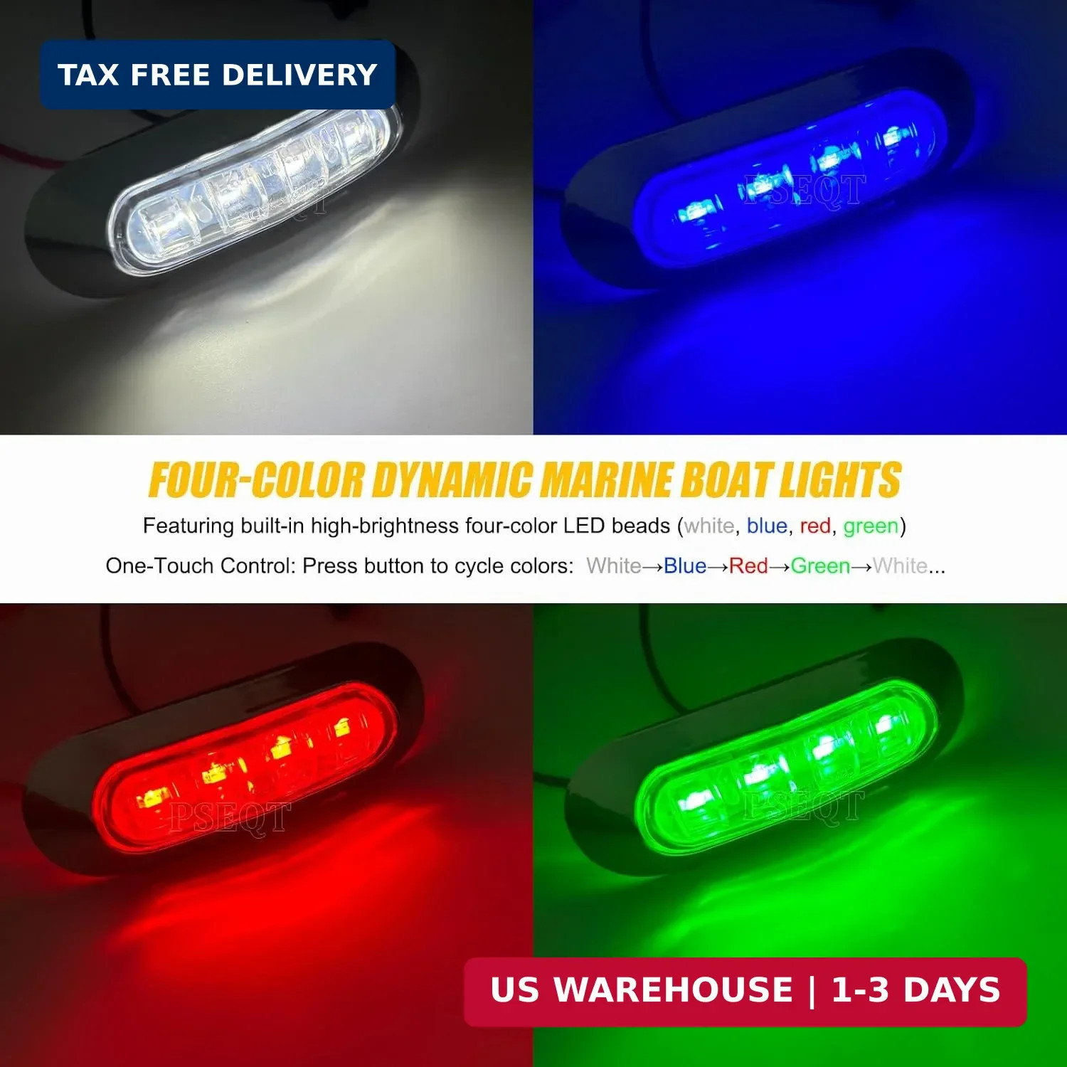 PSEQT 6Pcs 4LED RGBW Boat Courtesy Lights, 4-color 3.8” Oval Waterproof Marine