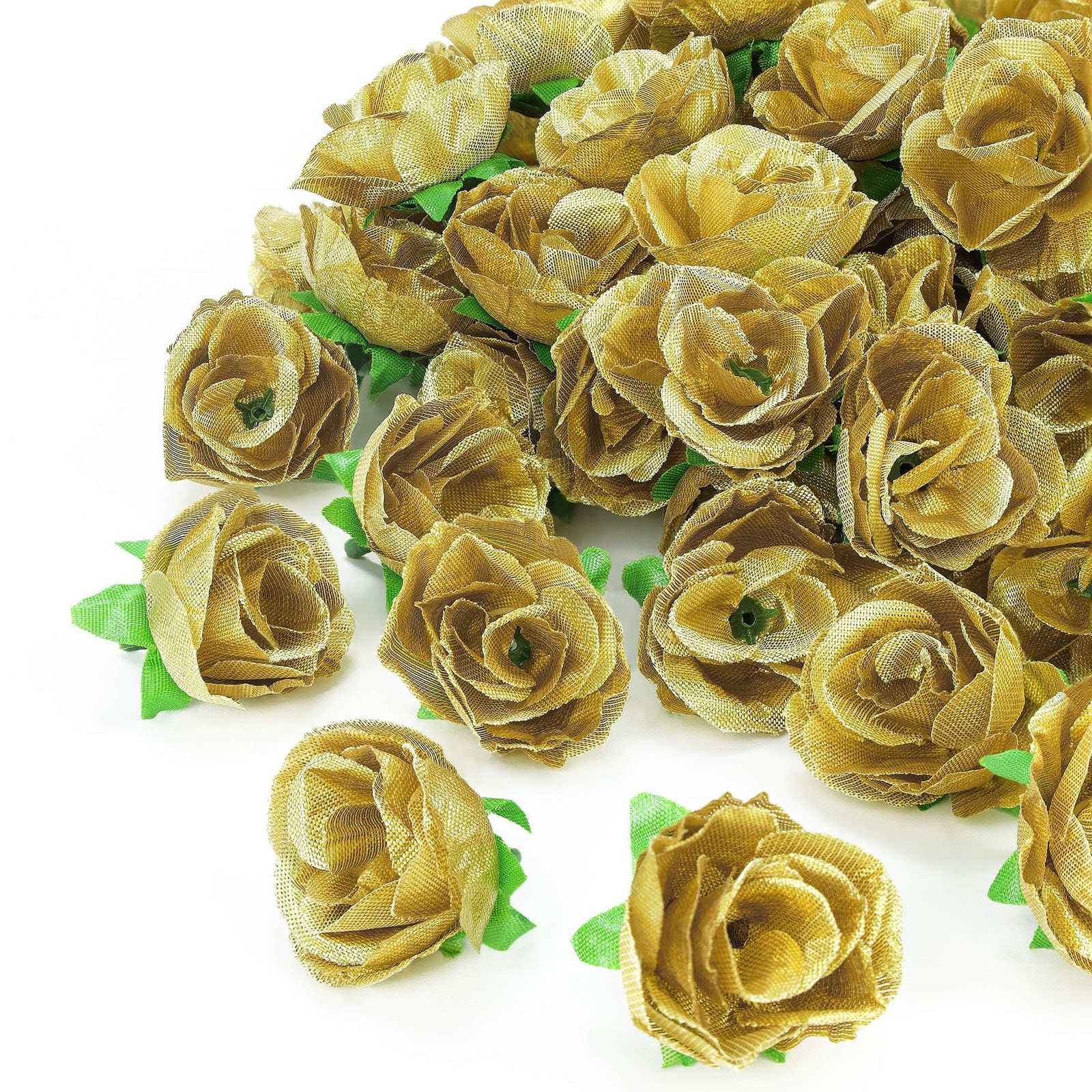 100 PCS Gold Rose Heads Artificial Flowers Small Faux Floral Wedding Decor