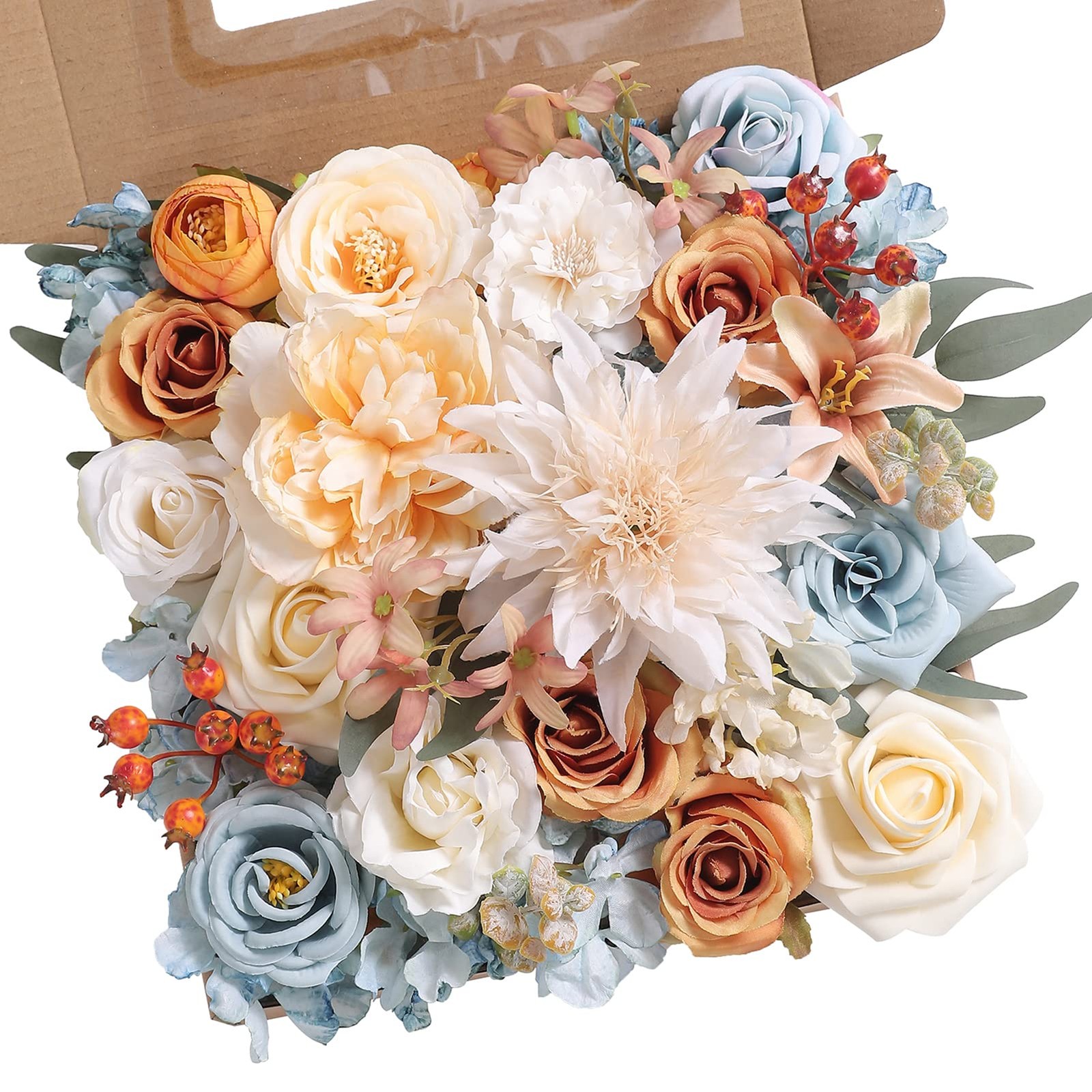 Artificial Flowers Combo Fake Silk Fall Bouquets Wedding Decor Blue White