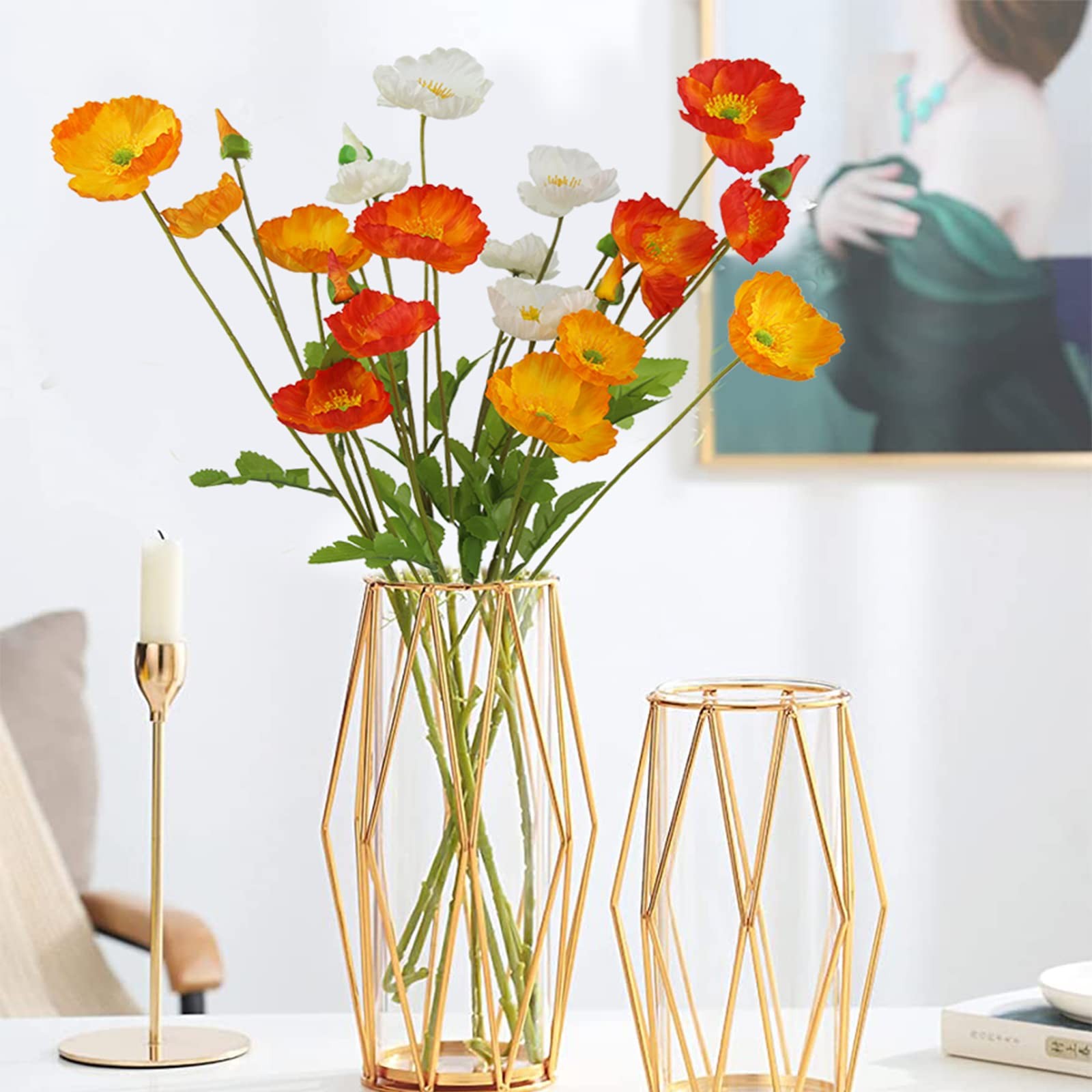 6 Pcs Artificial Poppy Flowers Silk Flower Poppy with Stems Real Touch Faux P…