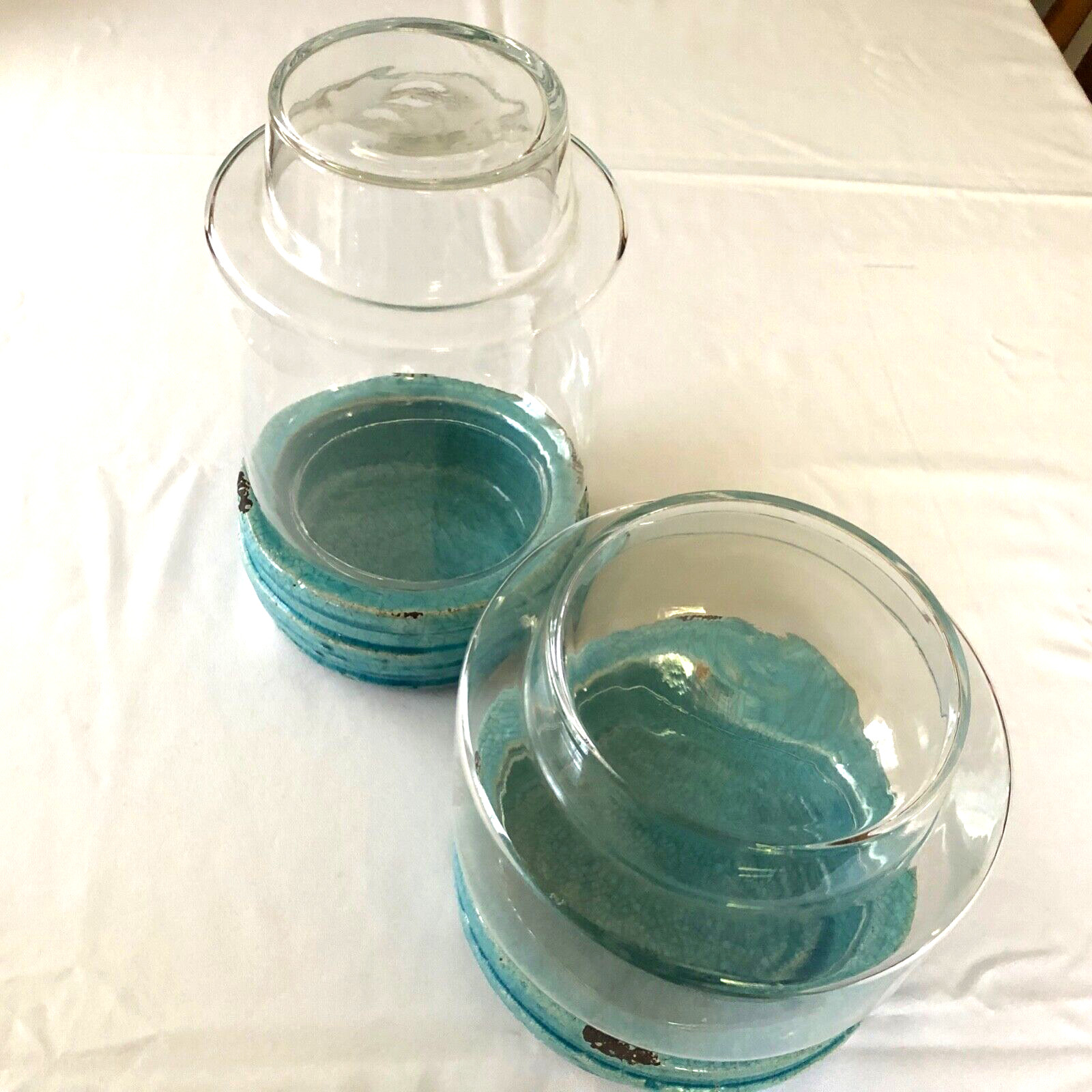 Anthropologie Terrain NWT Terrariums (2) Ceramic and Glass Turquoise Beach