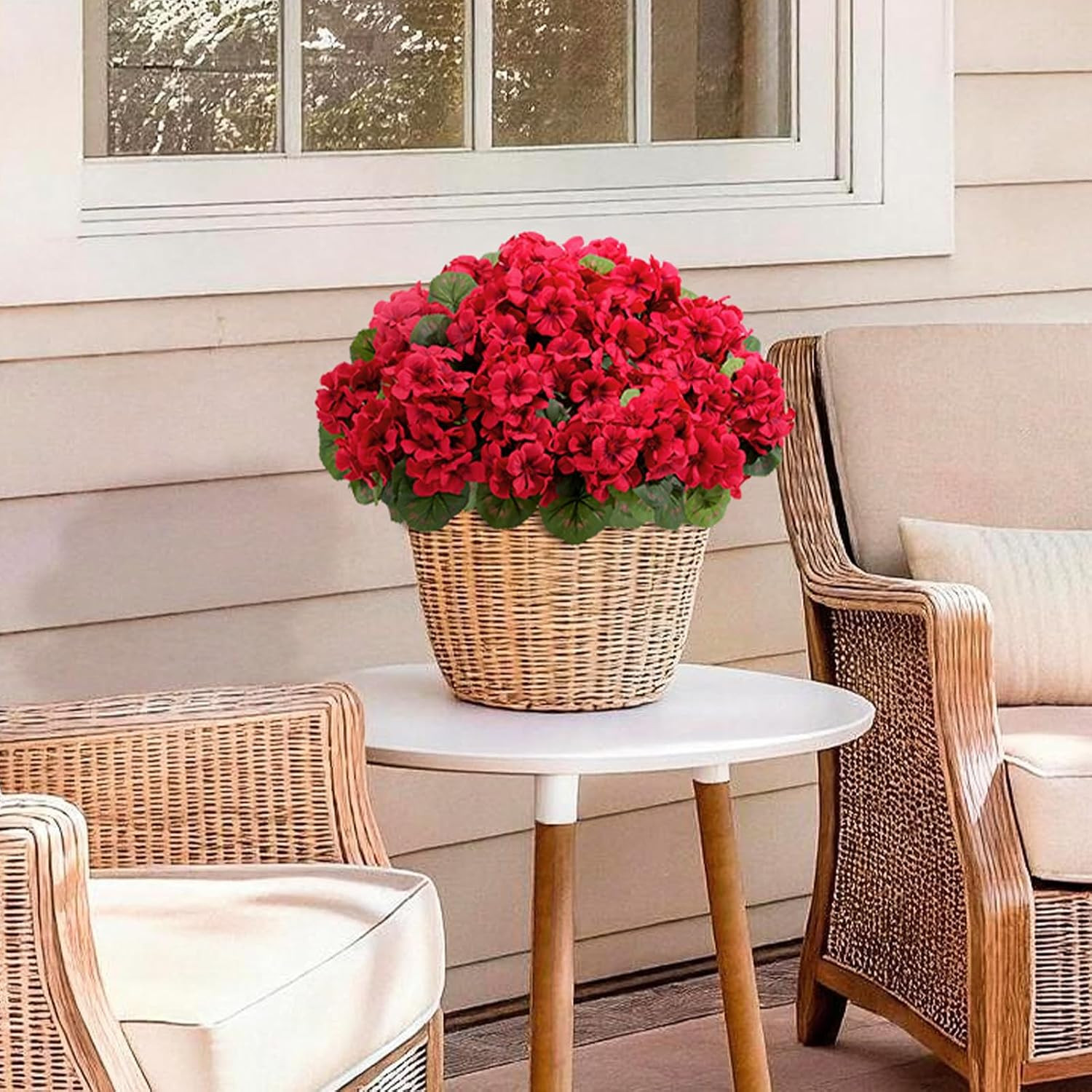 Artificial Geranium Flowers for Outdoor Decoration, UV Resistant Plastic Faux Pl