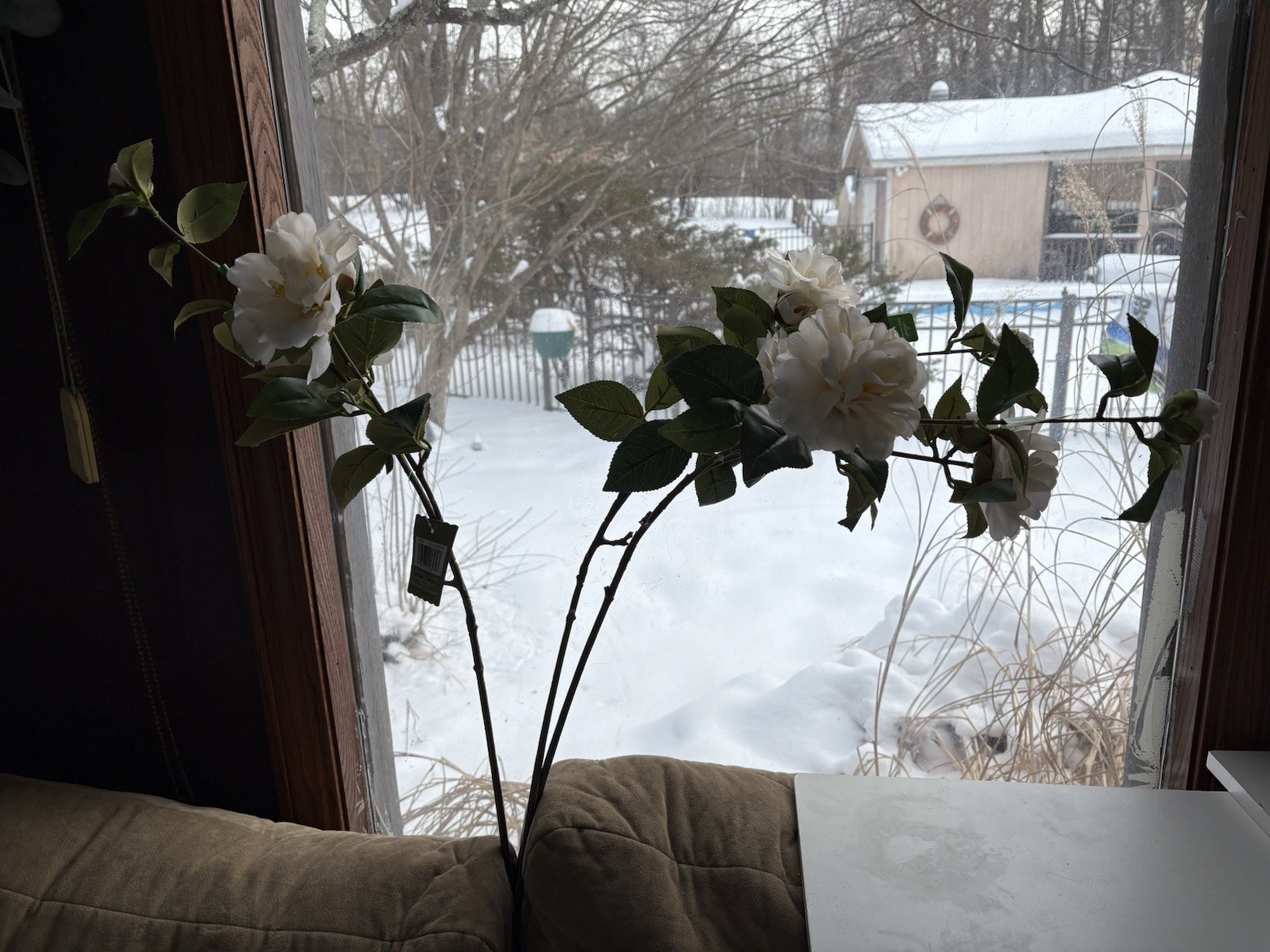 Real Touch White Camellia Long Stem Silk Artificial Flowers-Ashland New