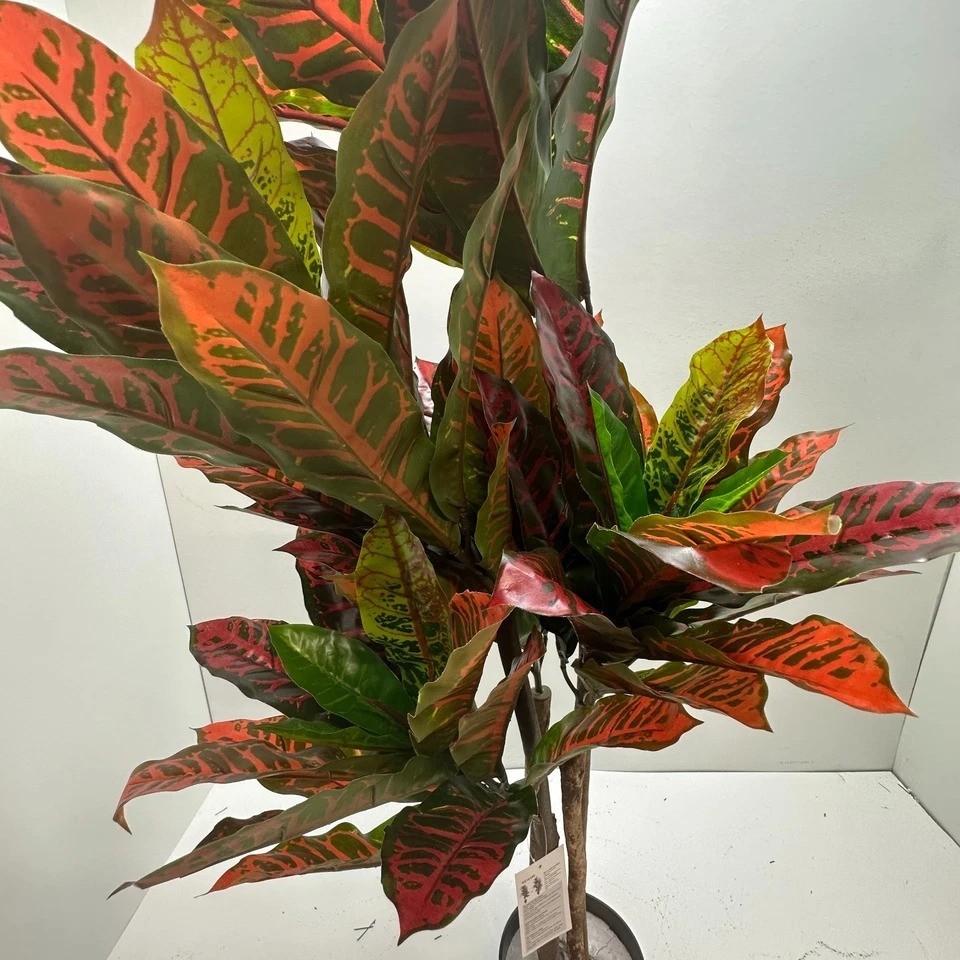 Goplus 40″ Artificial Croton Palm Tree Faux Plant in Pot Home Office Indoor Deco
