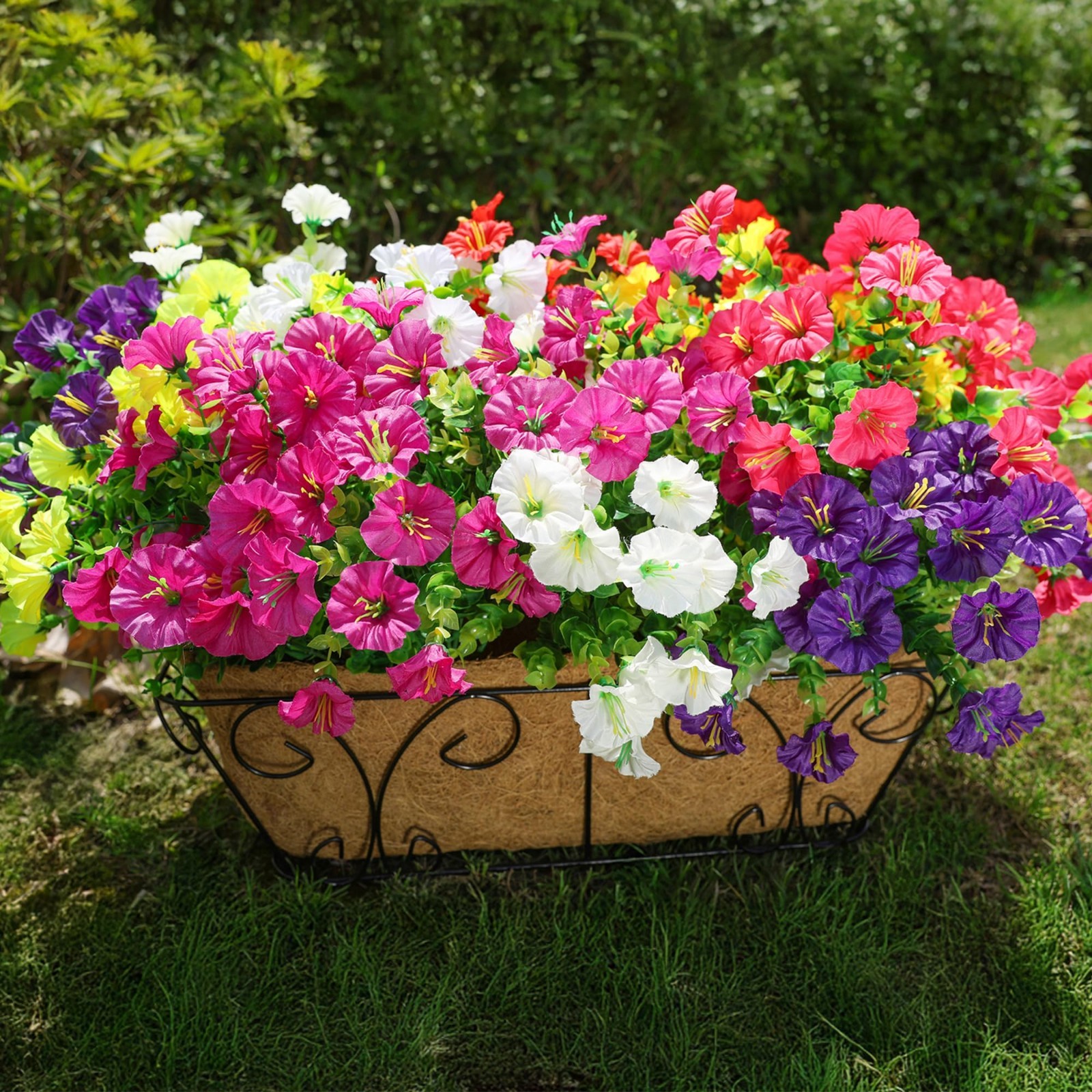 Colorful Artificial Flowers for Outdoors – 12 Bundles Silk Morning Glory & Eucal