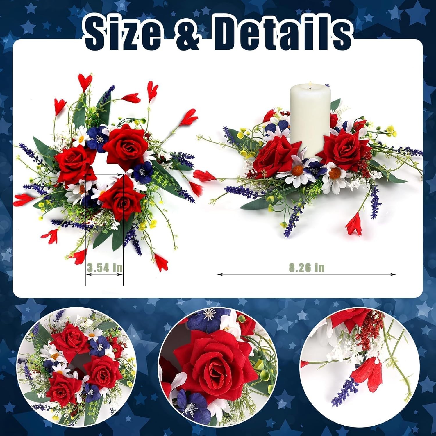 4 Pcs Veterans Day Red White Blue Candle Rings 3 Inch Patriotic Pillar