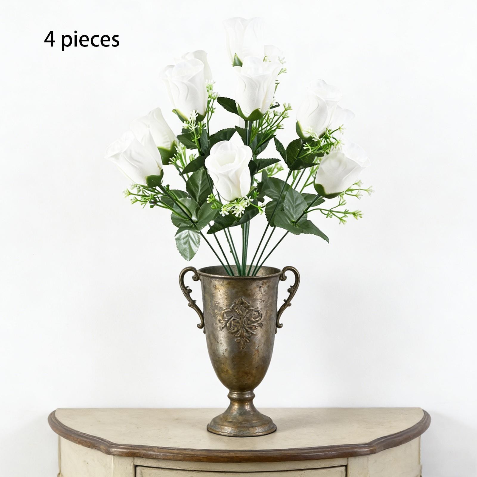 4 Pieces Artificial Rose Flowers Floral Bouquet DIY Centerpiece White Versatile