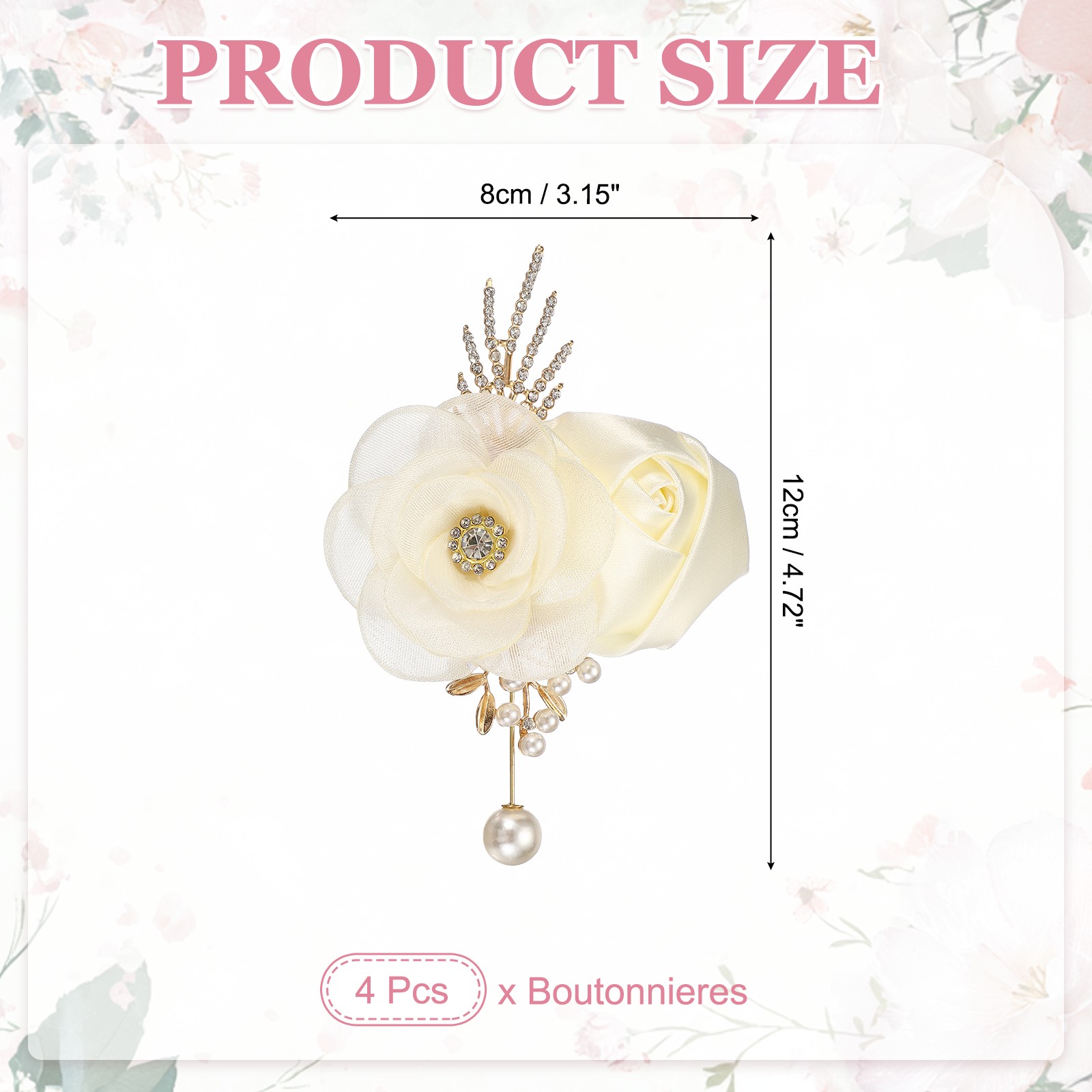 Rose Boutonnieres for Men, 4Pcs Mens Boutonnieres Lapel Flower, Cream