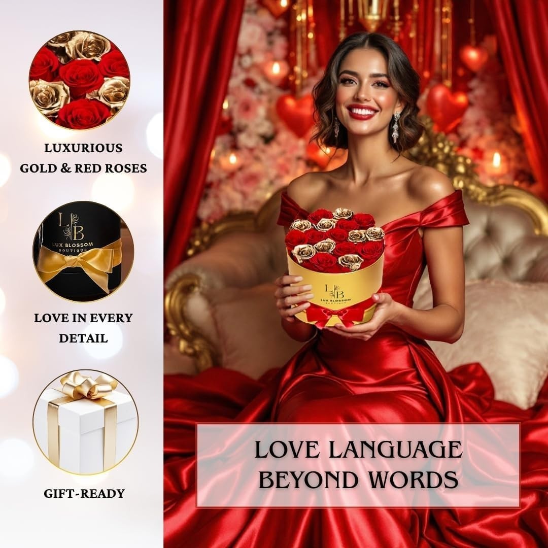 Luxury Red & Gold Roses Gifts for Women Black Box