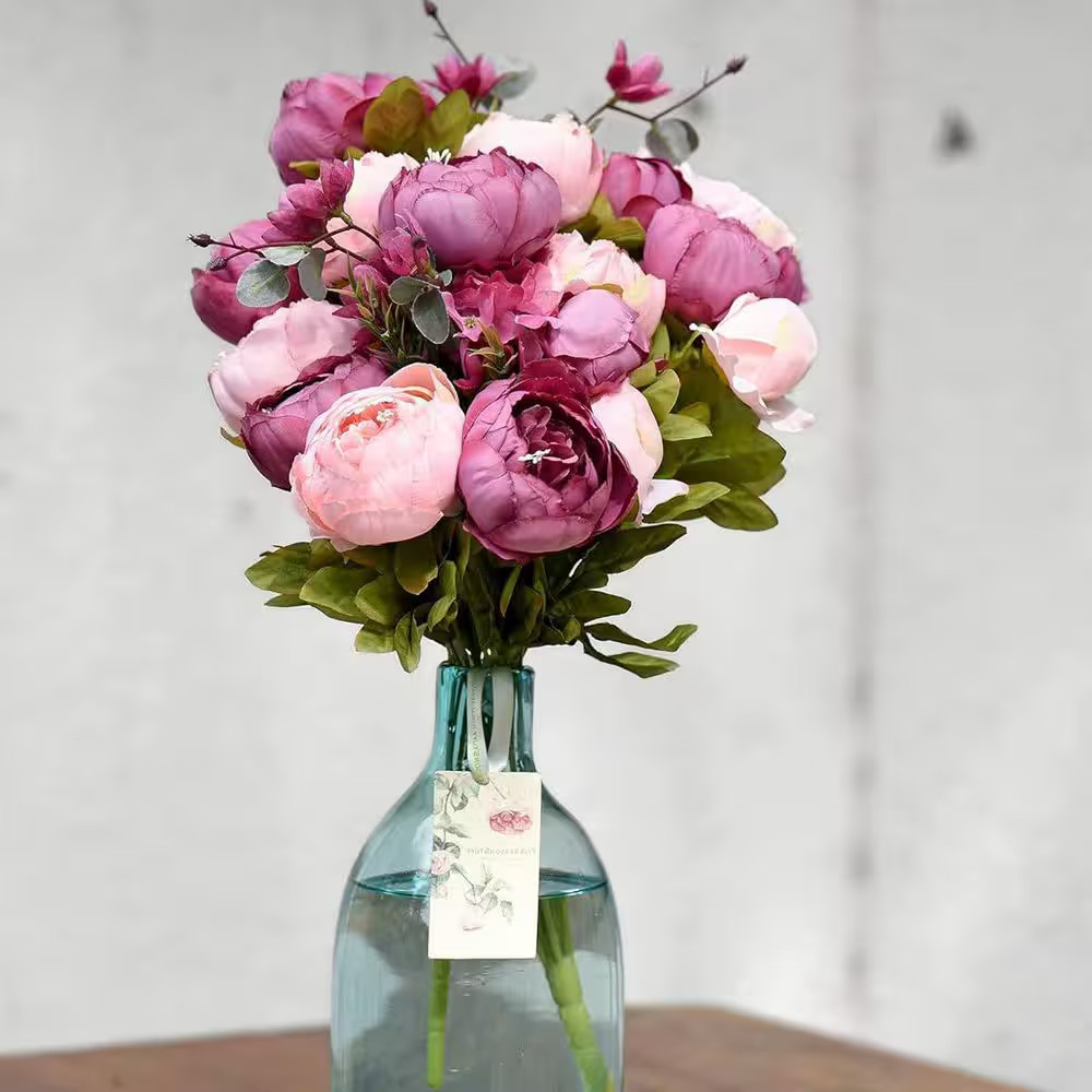 19.7 In. Multi-Colored Indoor Artificial Peony Flower 2-Bouquets, Mixed Purple a