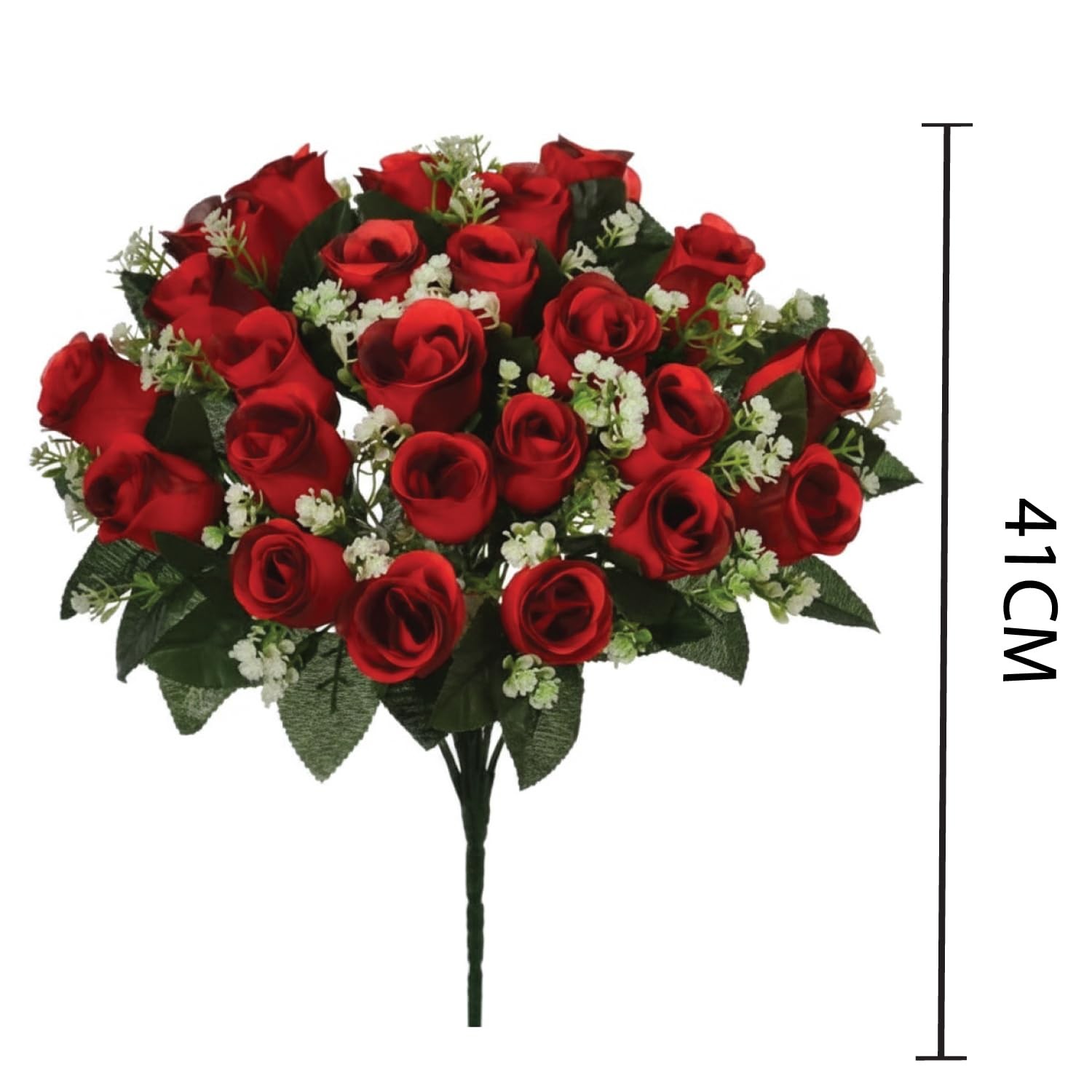 16 Inch Artificial Silk Red Rose Bush Gyp Foliage 24 Heads Wedding Grave 1 PCS