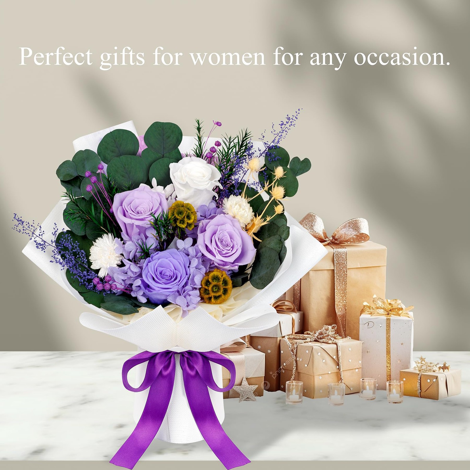 4 Roses Mixed Bouquet for Mother’s Day, Flowers for Delivery, Preserved Flowe…