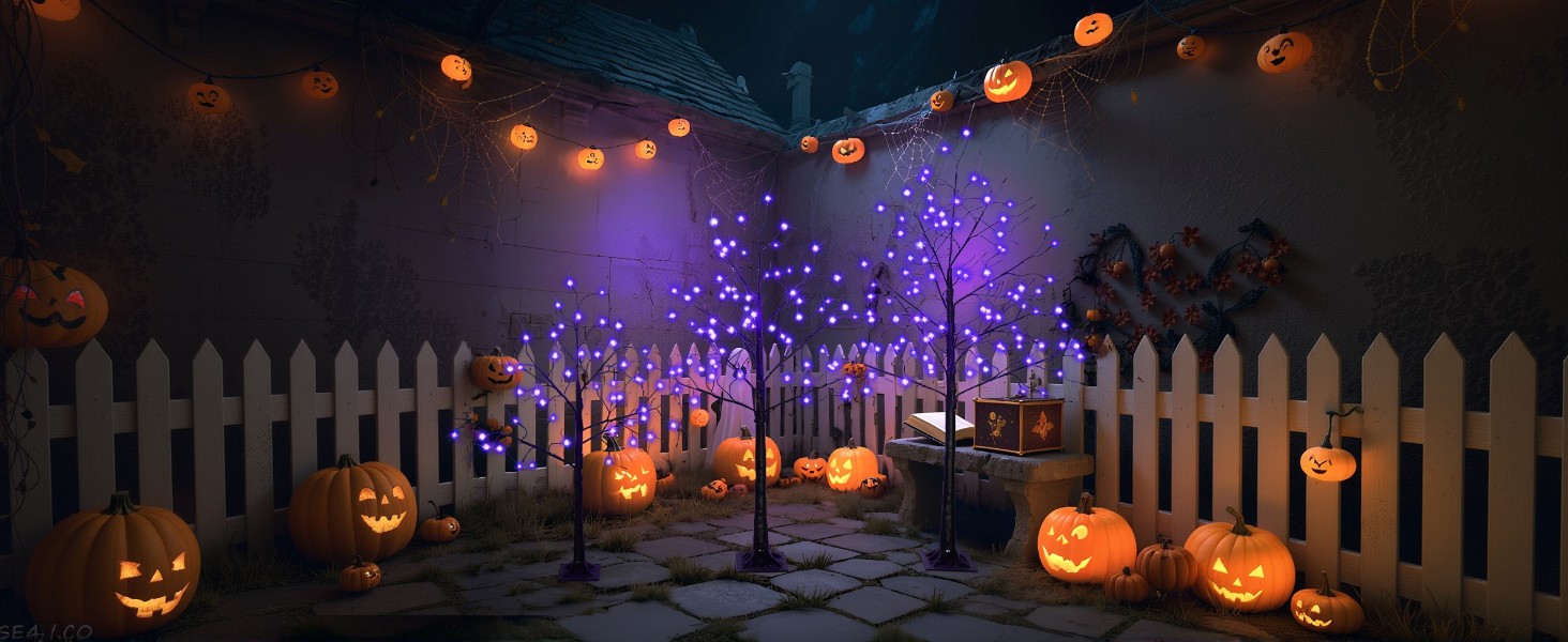 3 Pac Halloween Spooky Tree with Purple Lights, 4FT 5FT and 6FT, Lighted Tree