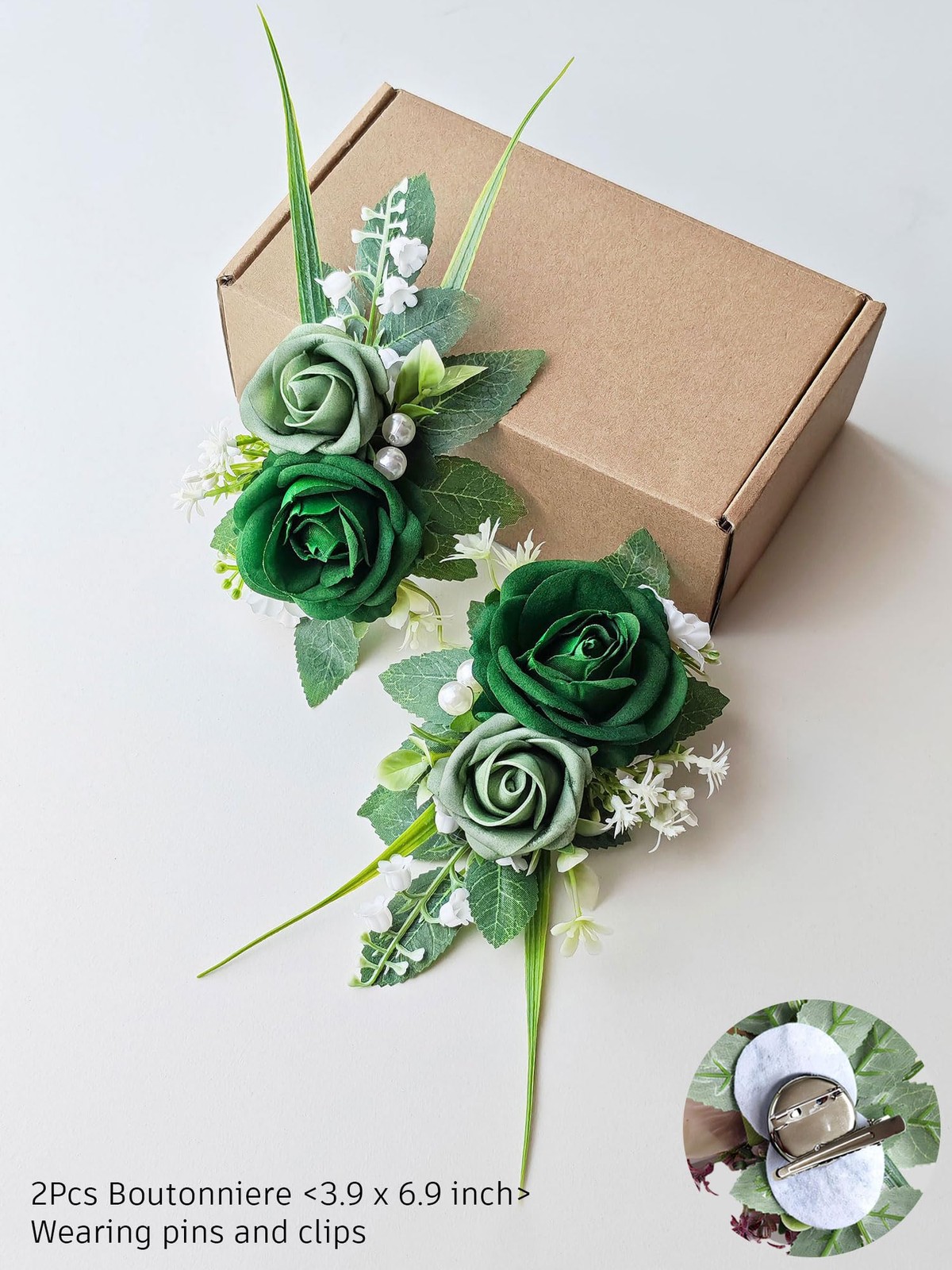2 PCS Boutonniere Men Suit Decor Flower Groom Groomsmen Green Wedding Prom