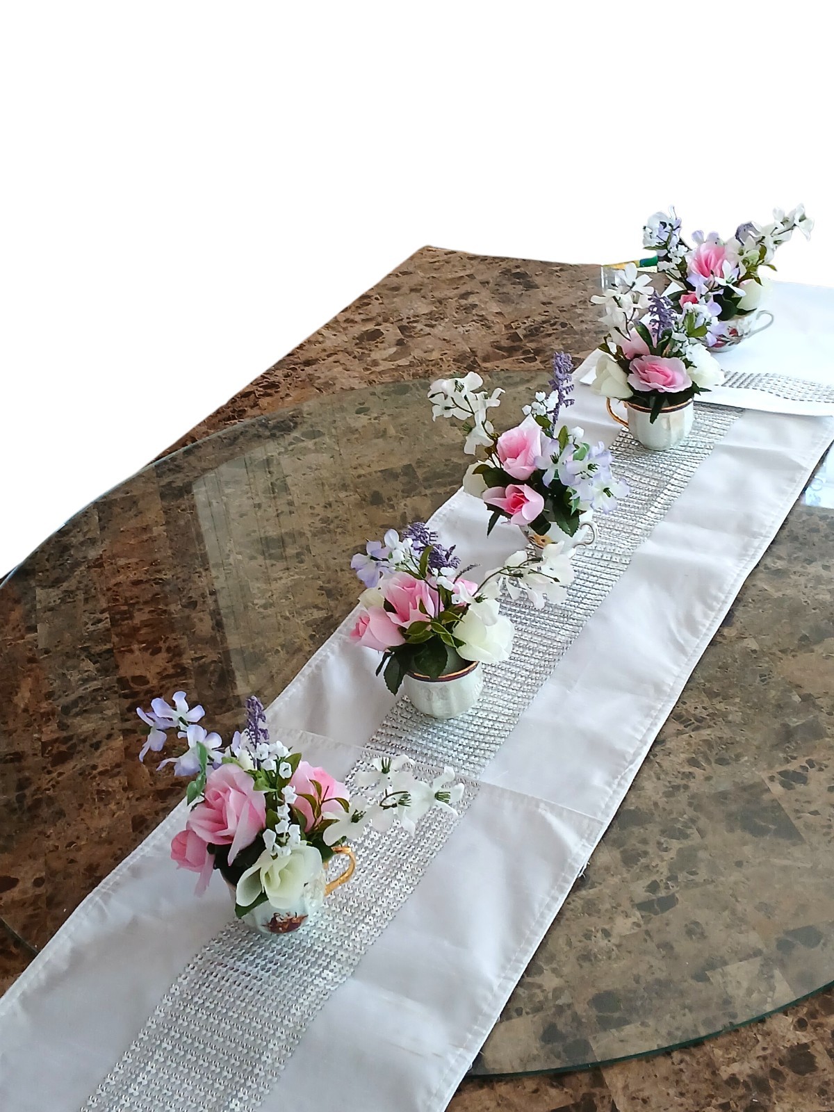 Tea Party Floral Arrangement Pink White Roses POP-IN Bridal Vanity Elegant Gift
