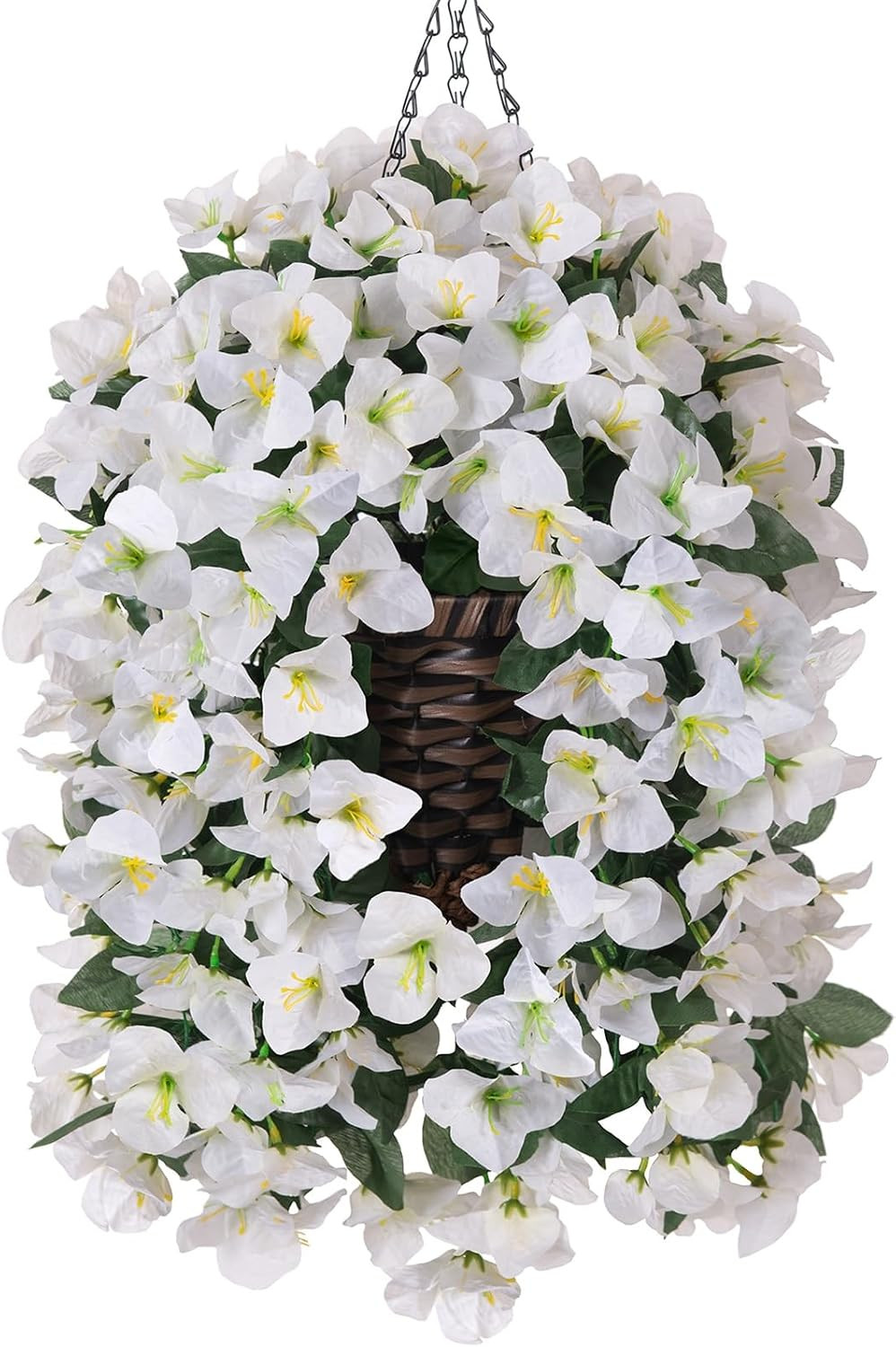 UV Resistant Bougainvillea Hanging Fake Flowers for Outdoor Decor – White