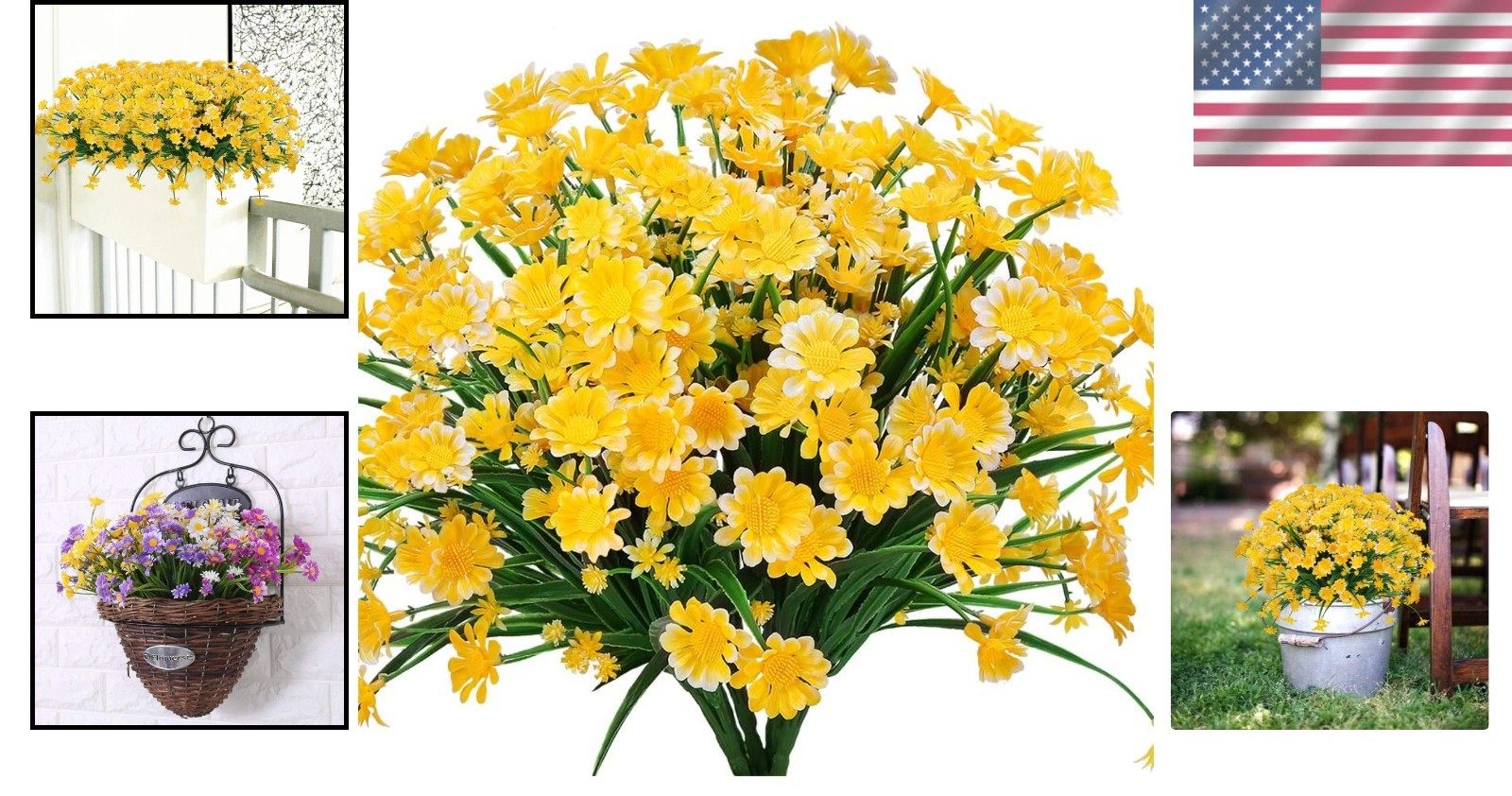Lifelike Yellow Daisies – 4 Bundles of Durable Faux Flowers for Every Occasion