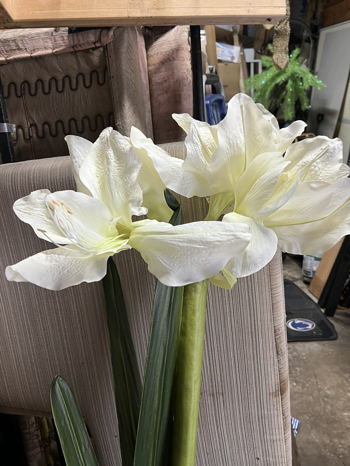 5ft Tall Silk White Iris, Amaryllis??Silk Flower Stem In Bulb. Free Standing
