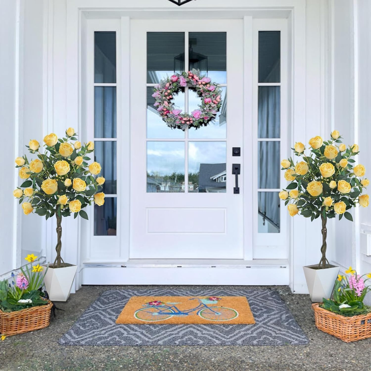 4FT Yellow Rose Tree Set of 2 – Blooming Artificial Flowers for Home & Garden