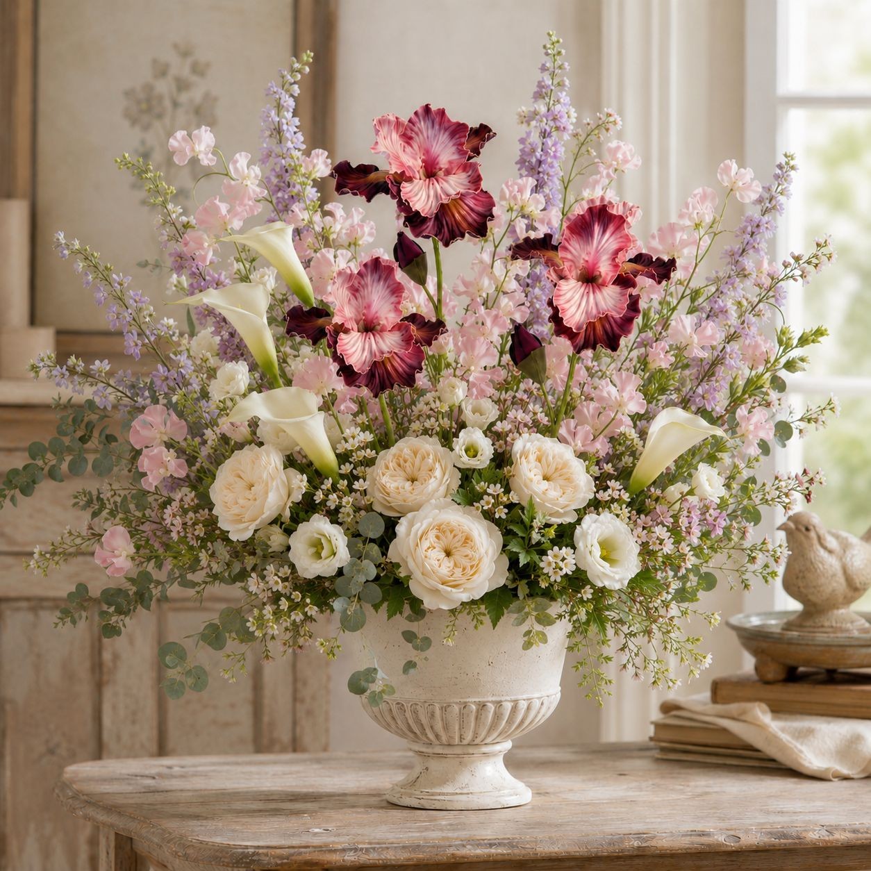 Blush Pink and Plum Purple Real Touch Iris Stems Set of 2 21 Inch Faux Flowers f