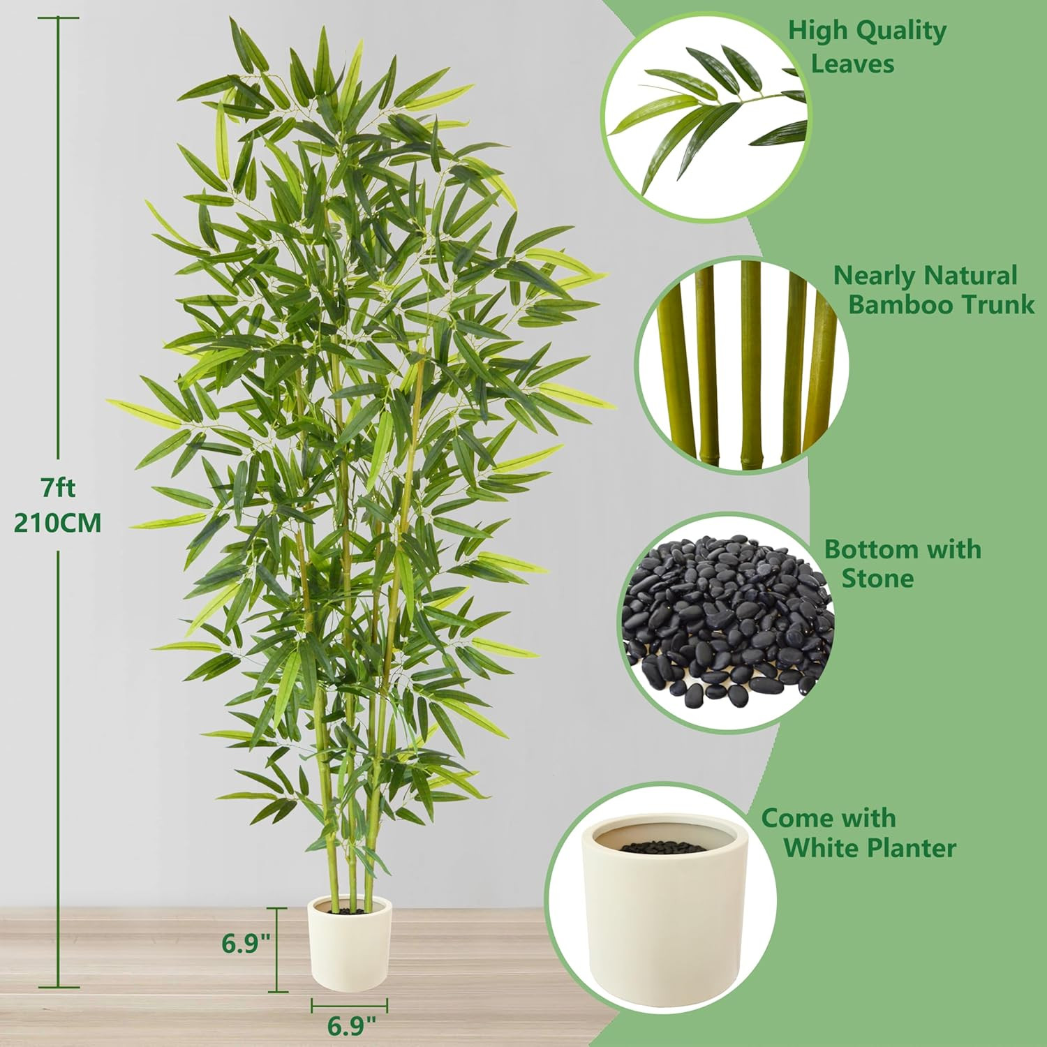 7Ft Faux Bamboo Tree with White Planter for Home & Office Décor