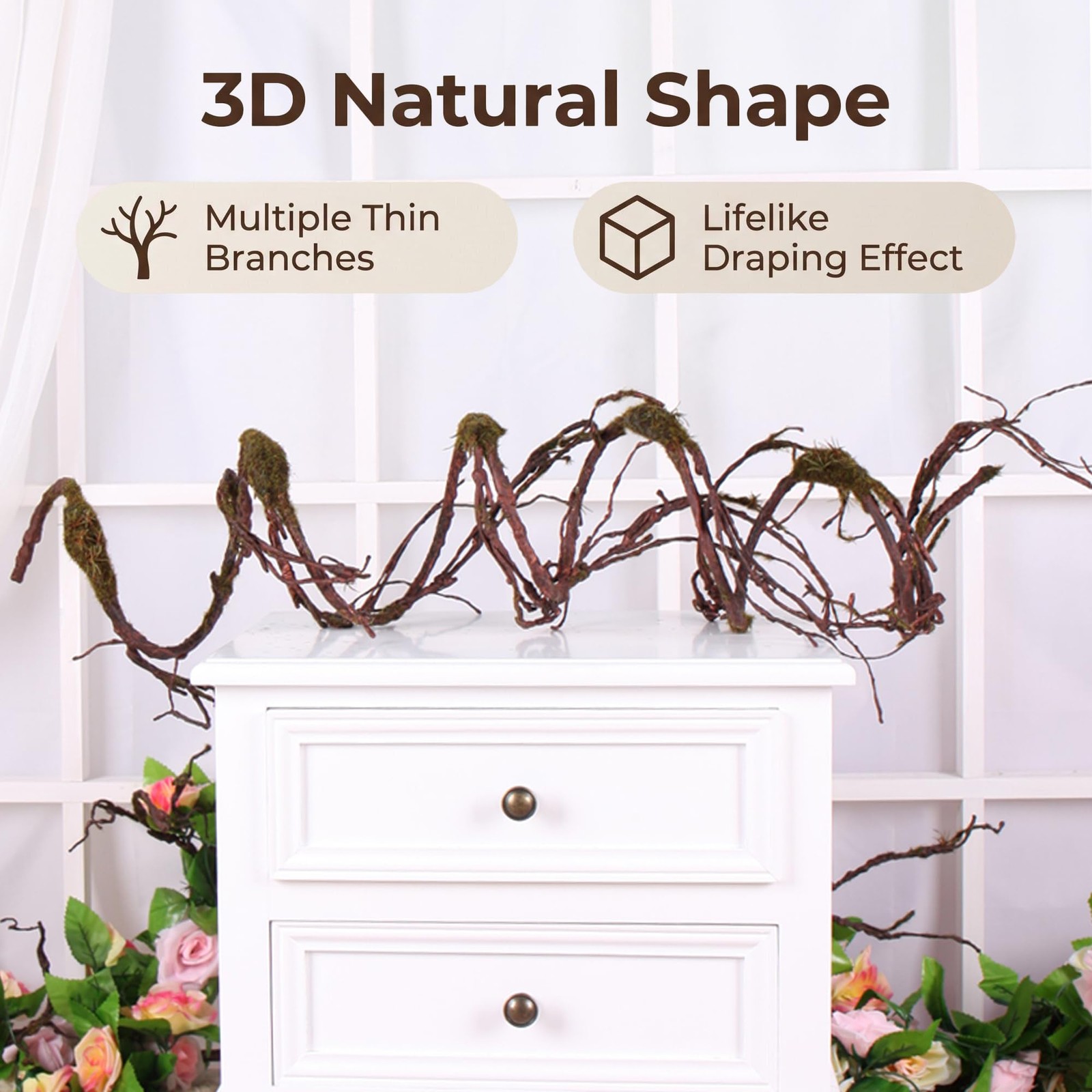 1Pcs 98.4inch Artificial Bendable Tree Branches Moss Plants Twigs Twisted Doo…