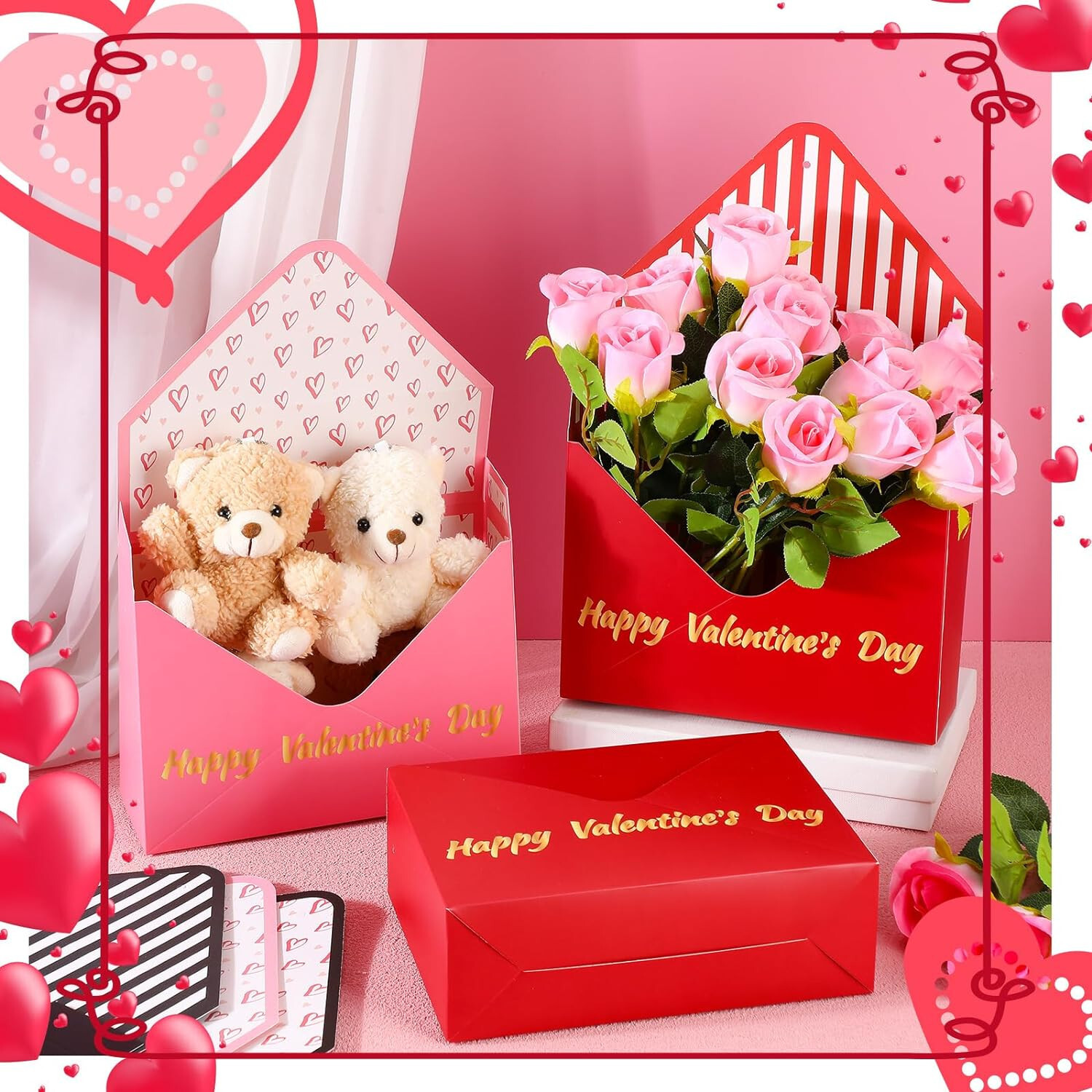 Engrowtic 6 Pcs Valentine’s Day Flower Boxes 3D Arrangements GIFTS Envelope