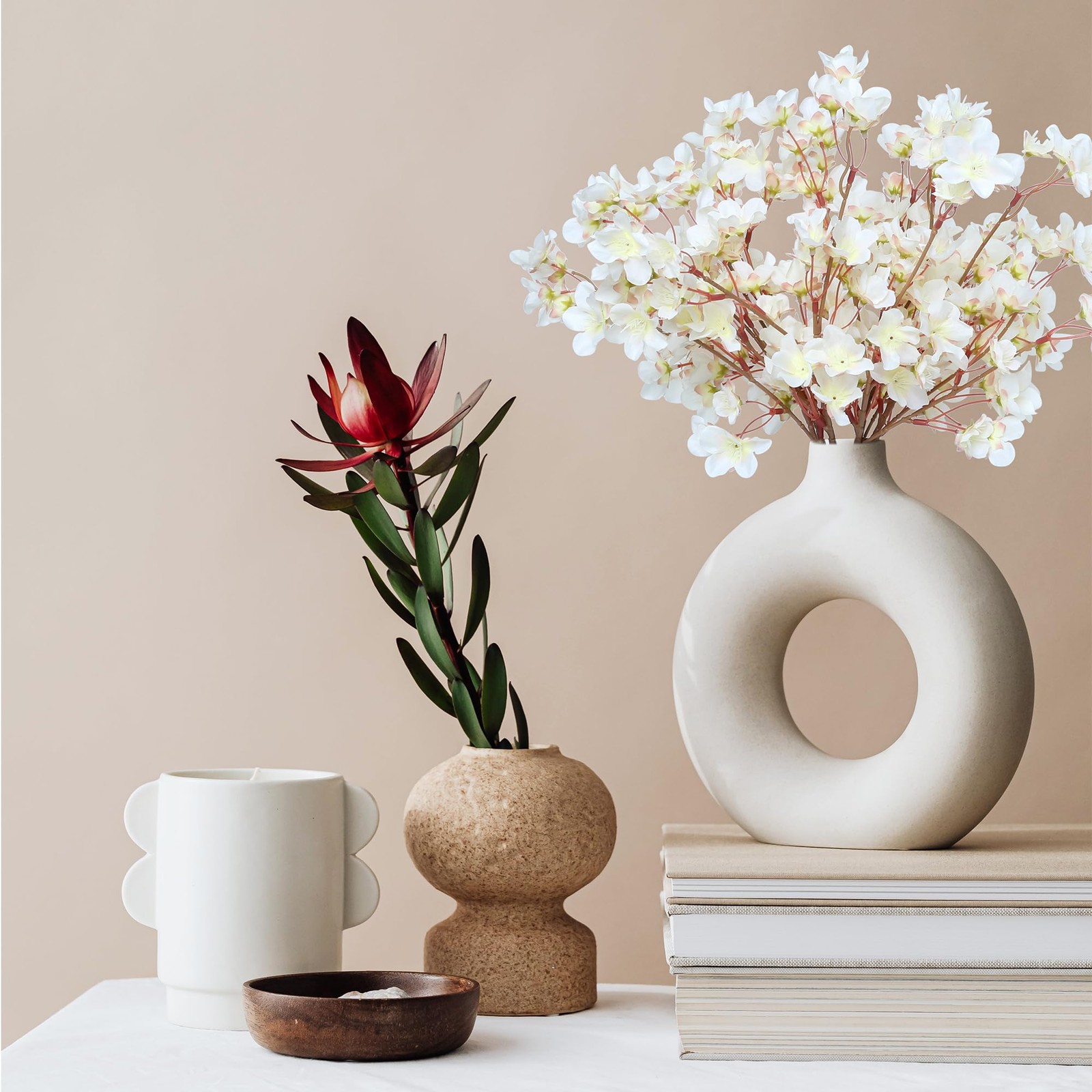 6 PCS Artificial Cherry Blossom Branches 16 Inch Silk Ivory White Faux Decor