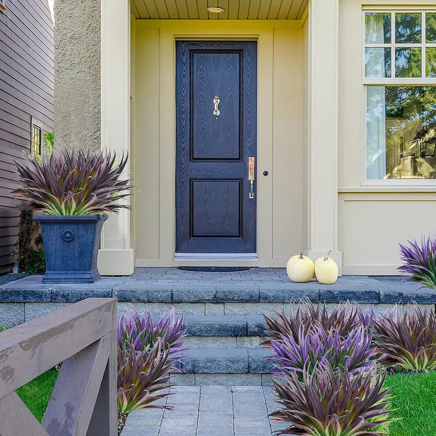 8 Bunches of Tall Faux Grass – UV Resistant Outdoor Decoration for Home & Garden