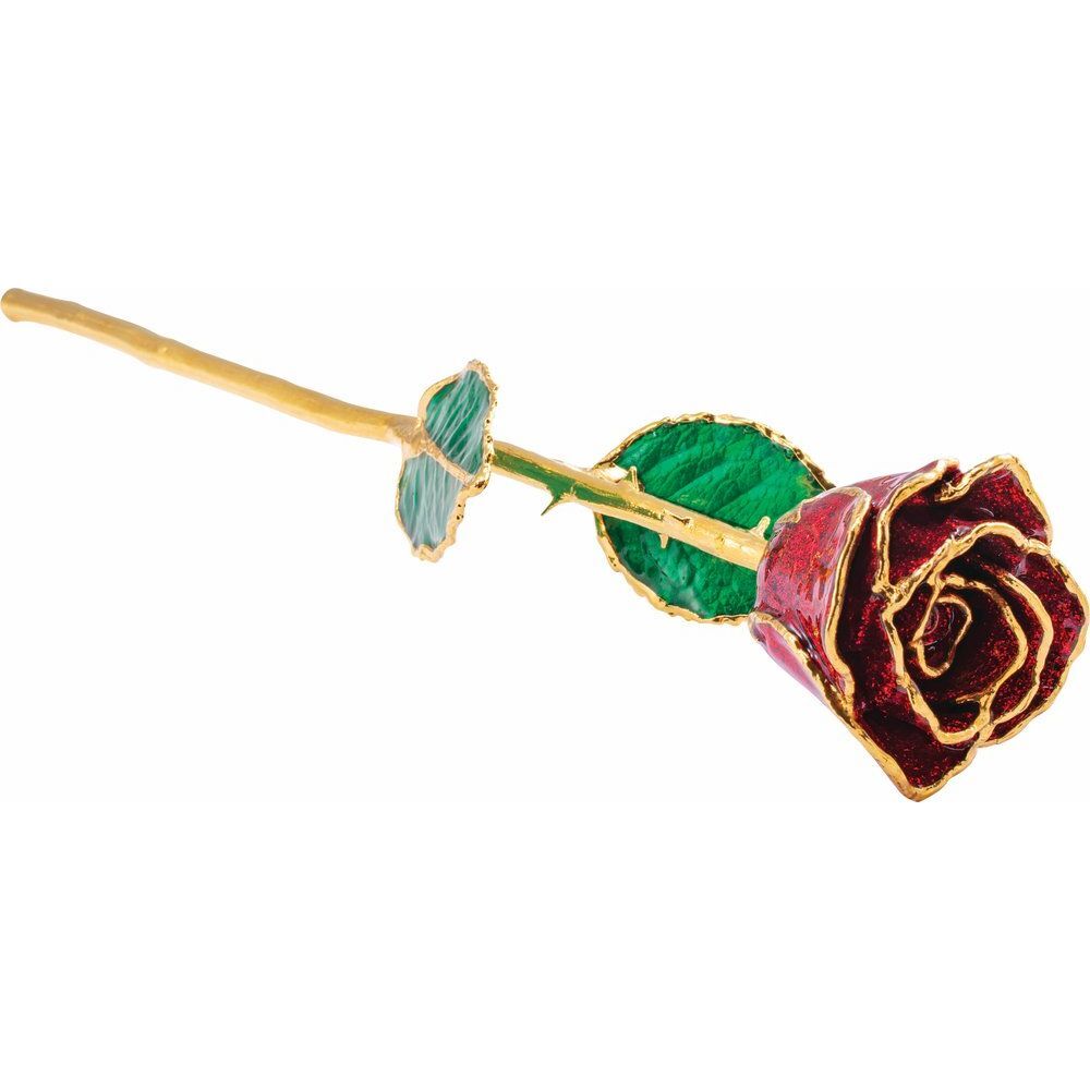 24k Gold Dipped Ruby Red Sparkle Lacquer Real Rose Valentine’s Day Holiday Gift