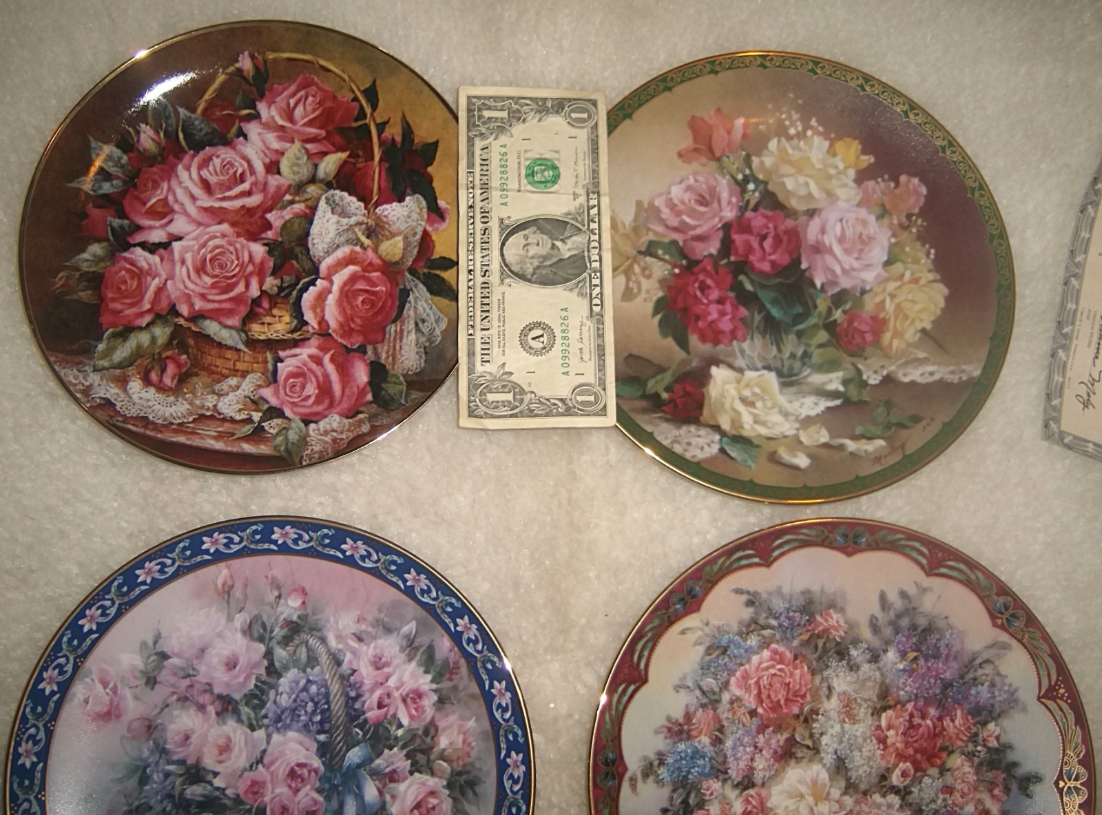 ROSE PORCELAIN PLATES Vintage Floral Flowers Lena Liu Katherine Austen LOT Four