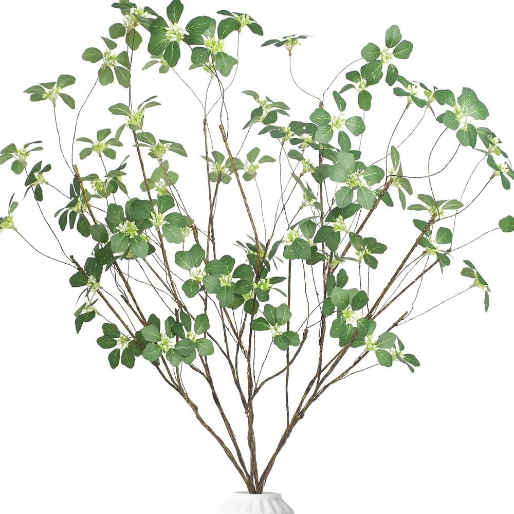 6Pcs 40” Long Faux Plant Branches with Artificial Leaves & Seeds Greenery Eucal