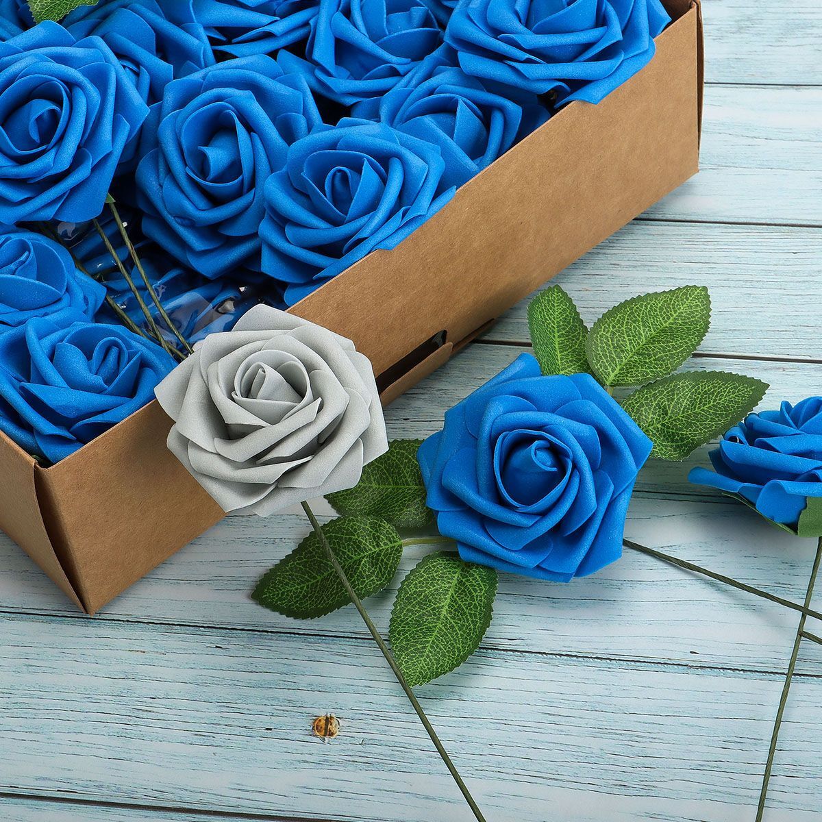 25/50pcs Flowers Artificial Real Looking Foam Rose Decoration DIY for Wedding US
