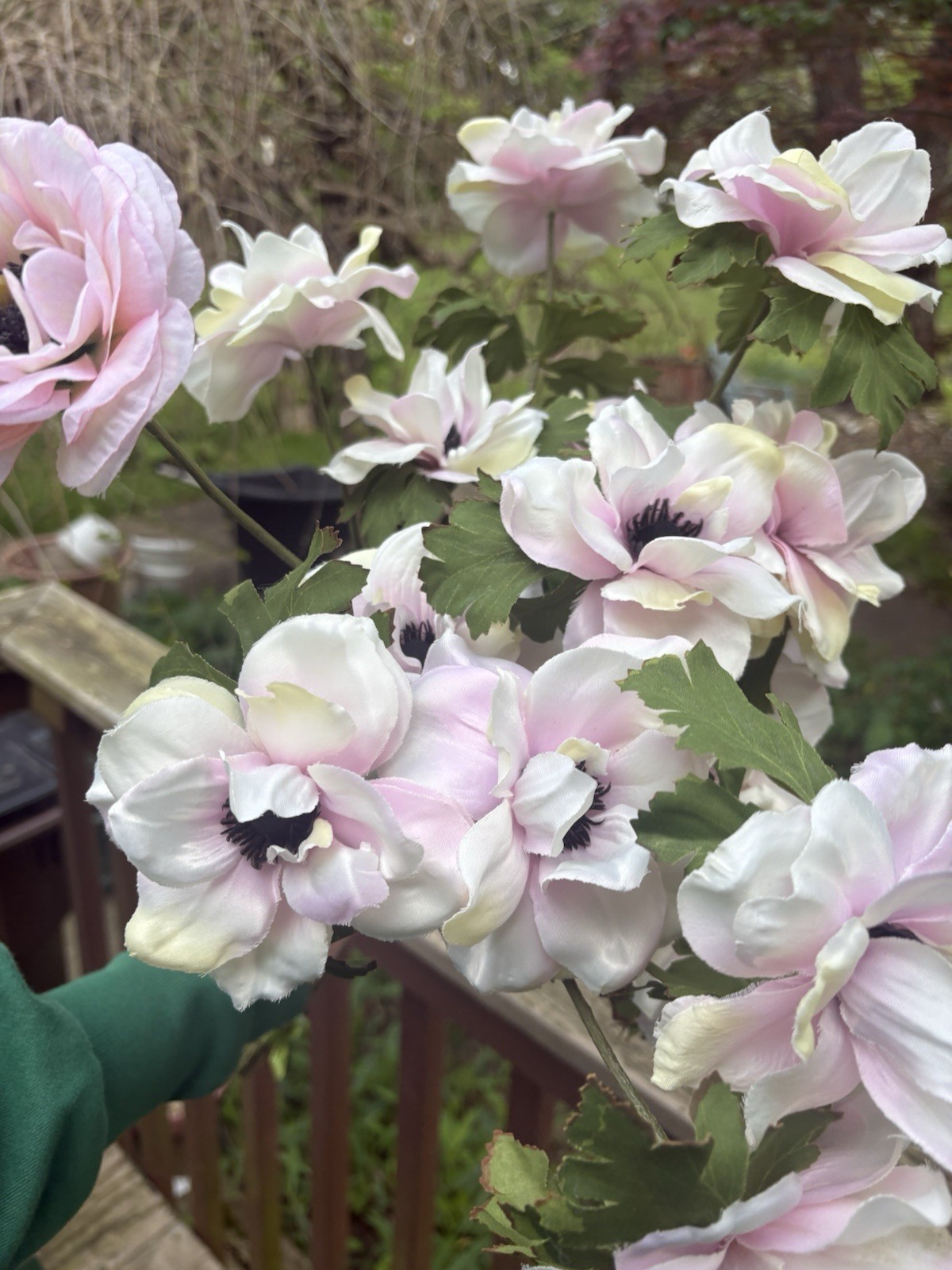 15 Magnolia stem bush CREAM with Pink Violet highlights 32” Tall