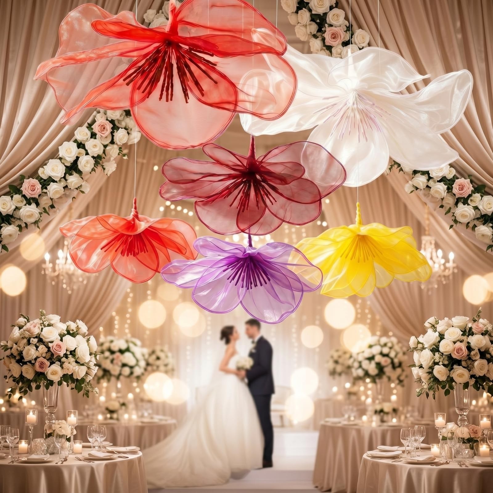 6 Pcs Giant Hanging Ceiling Flowers Decoration 24in 20 in 16in Large Organza …
