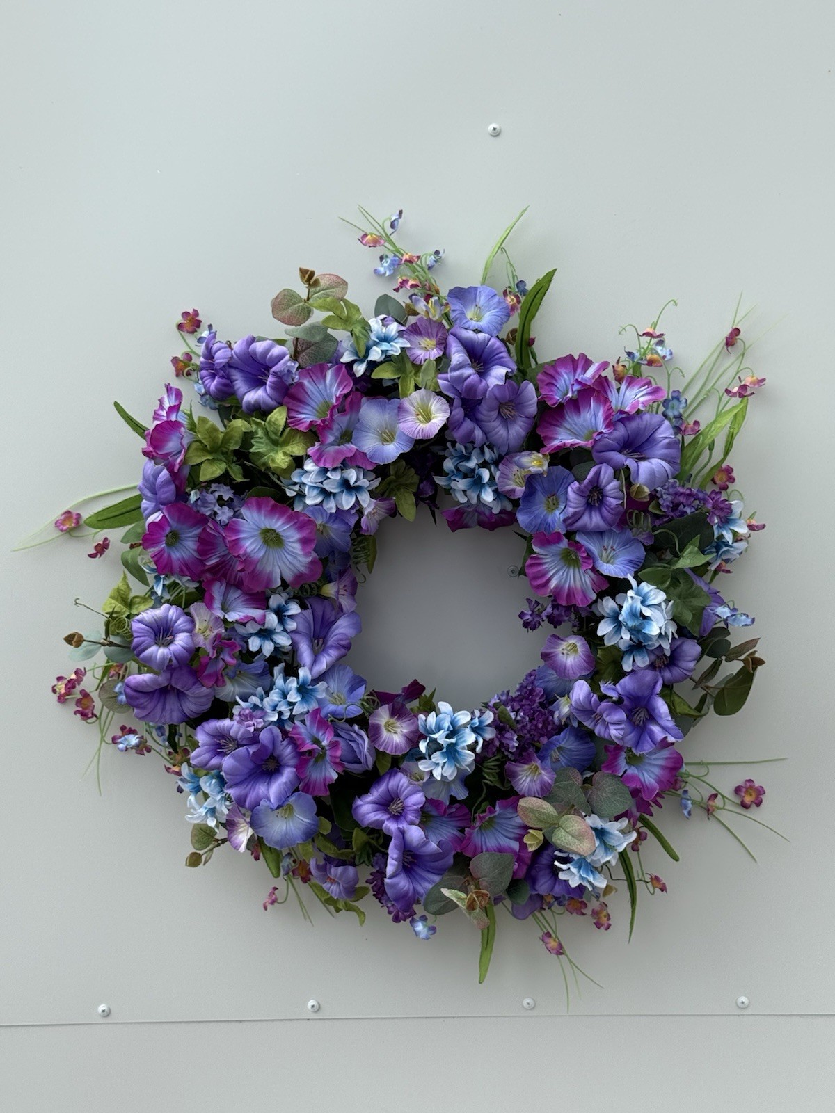 Spring Floral Wreath Purple Blue Pink Front Door Handmade Decor