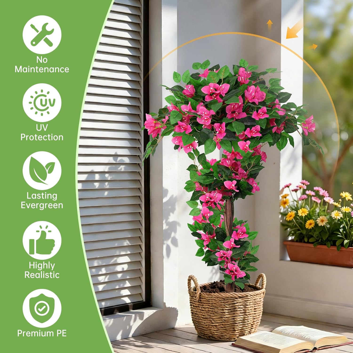 2Pack 4FT Faux Bougainvillea Topiary Trees for Outdoor Decor, UV Resistant