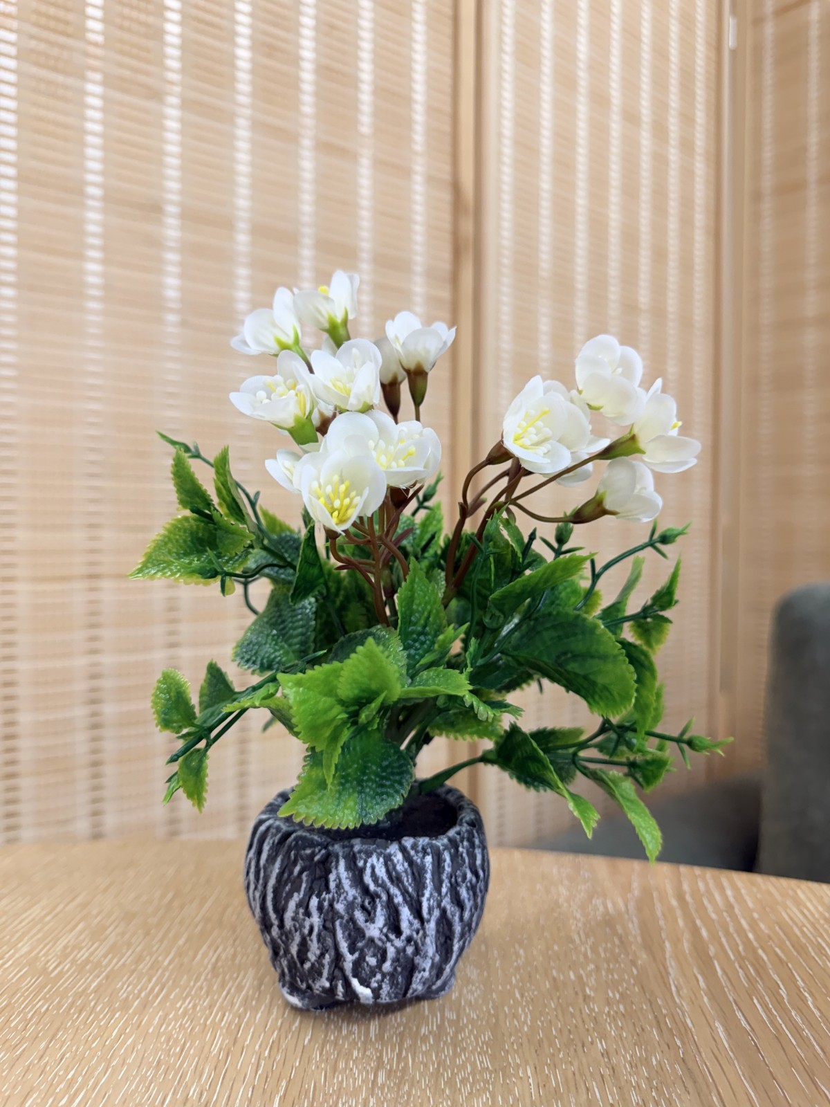Faux Cyclamen Plant in Cement Pot Artificial Blossom Flowers Cottage Decor