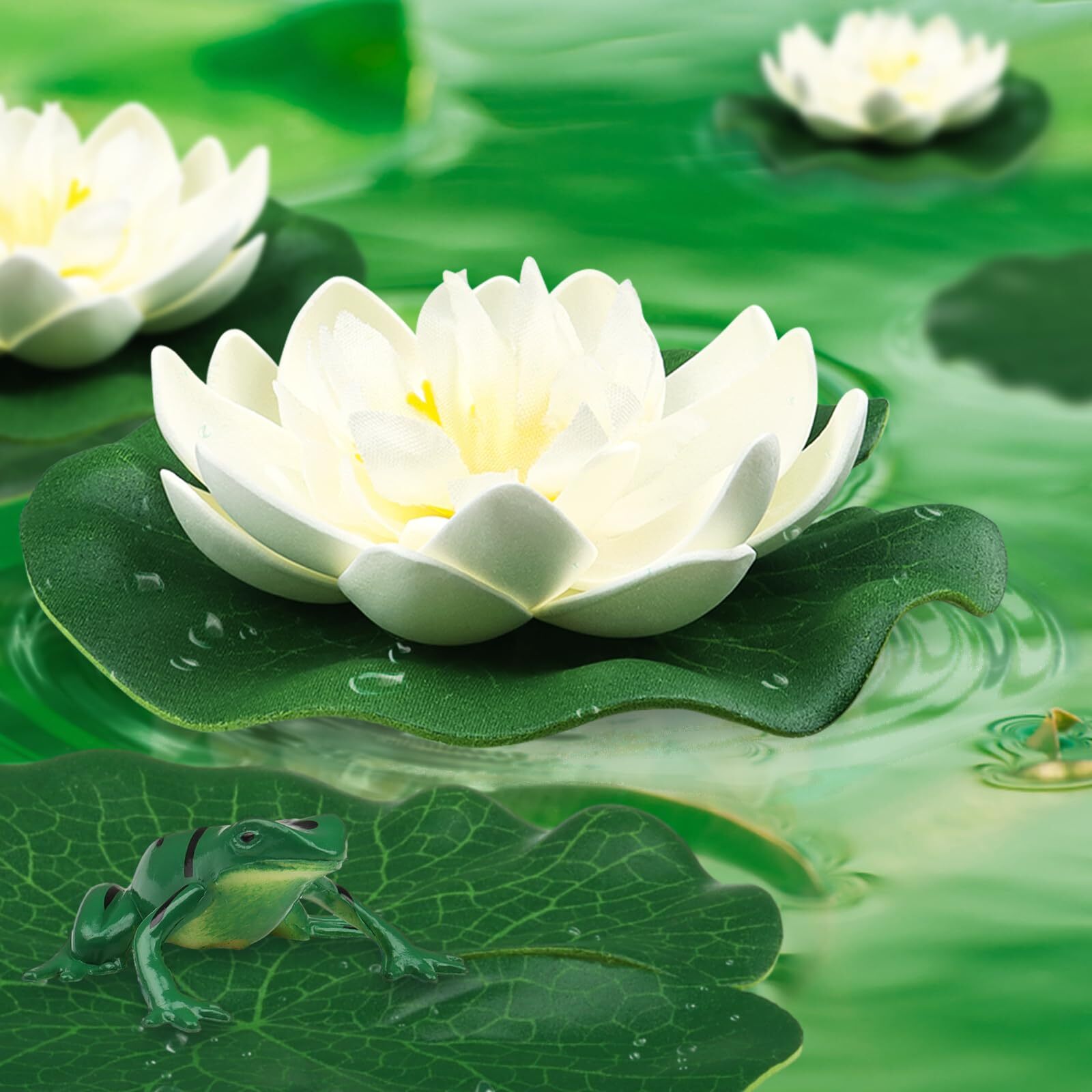12pcs Floating Foam Lotus Flowers With Lily Pads Artificial Pond Plants Ornament