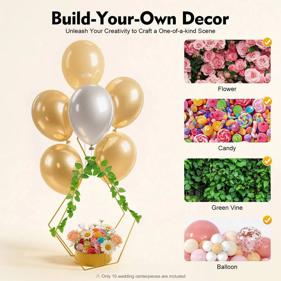 NEW 10 Pcs Gold Geometric Diamond Vases Wedding Centerpiece FREE SHIPPING