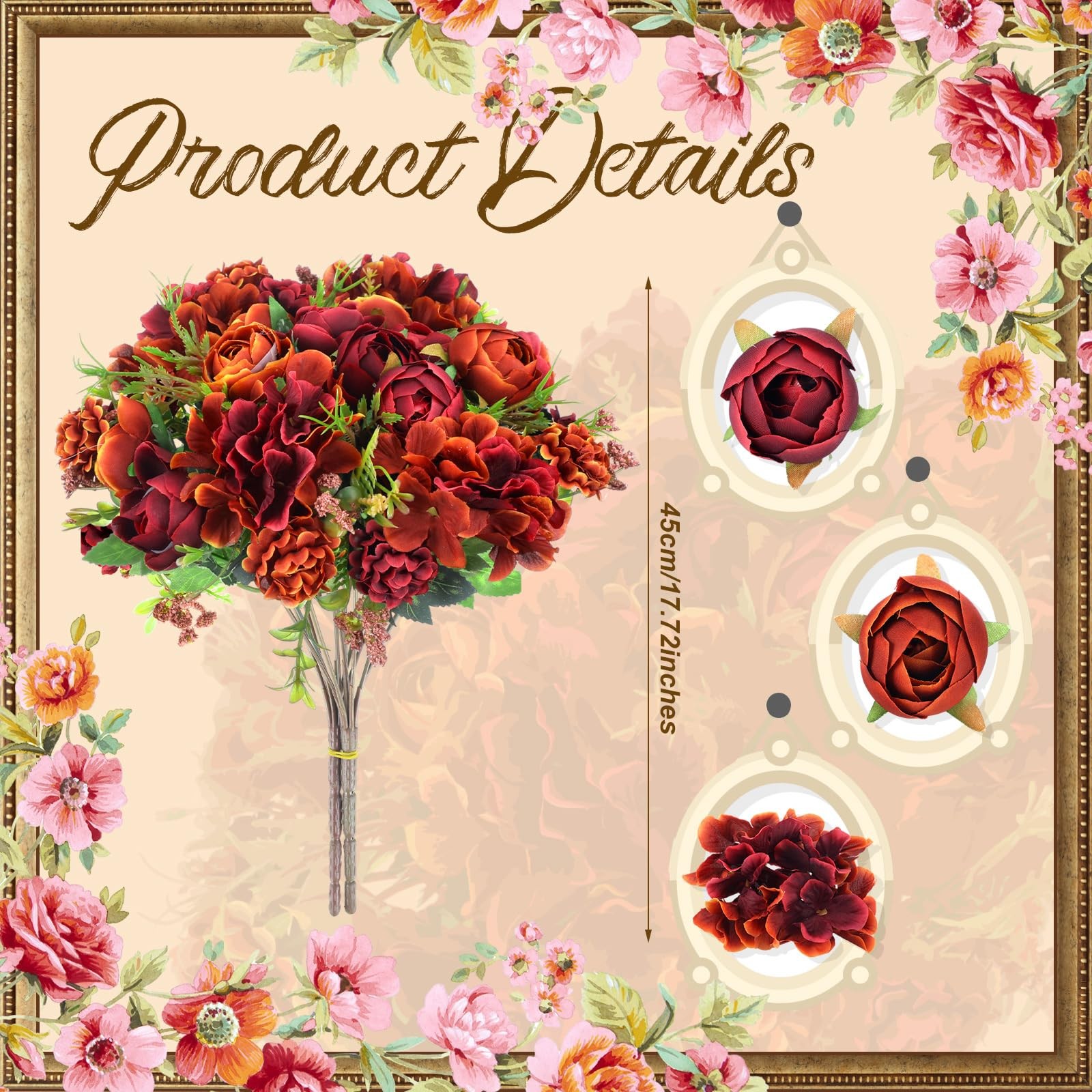 24 Bundles Artificial Flowers Bulk Burnt Terracotta Flowers Fake Silk Roses B…