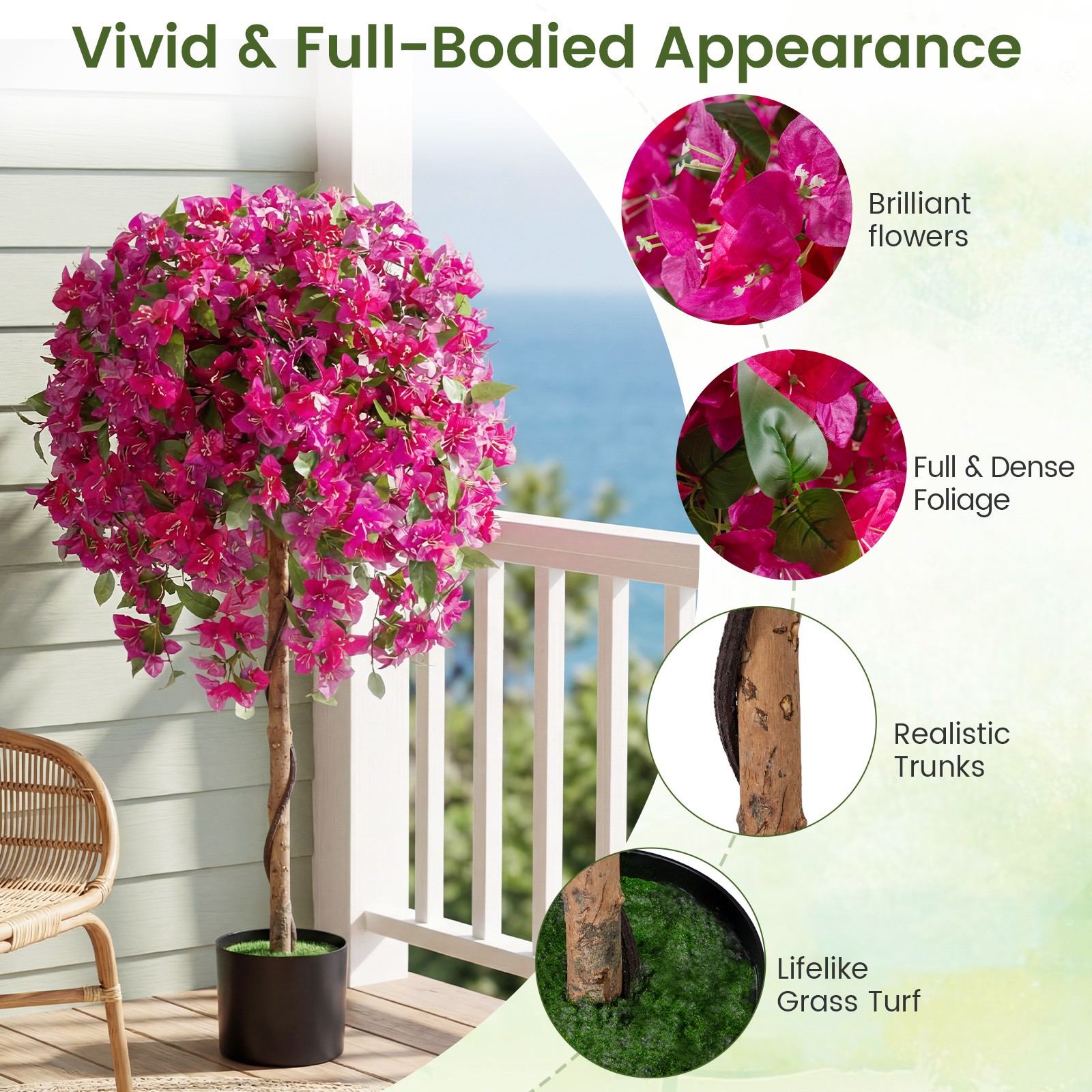 2 Pack Artificial Azalea Trees51″Faux Floral Plants w/ Vivid Blooming Flowers
