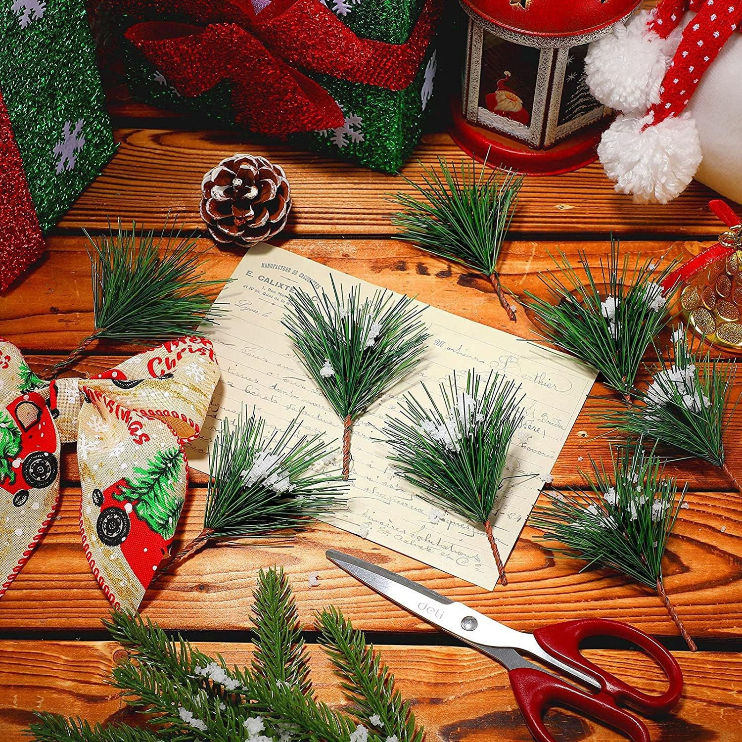 Artificial Green Pine Needles Branches Fake Small Pine Twigs Stems Evergreen