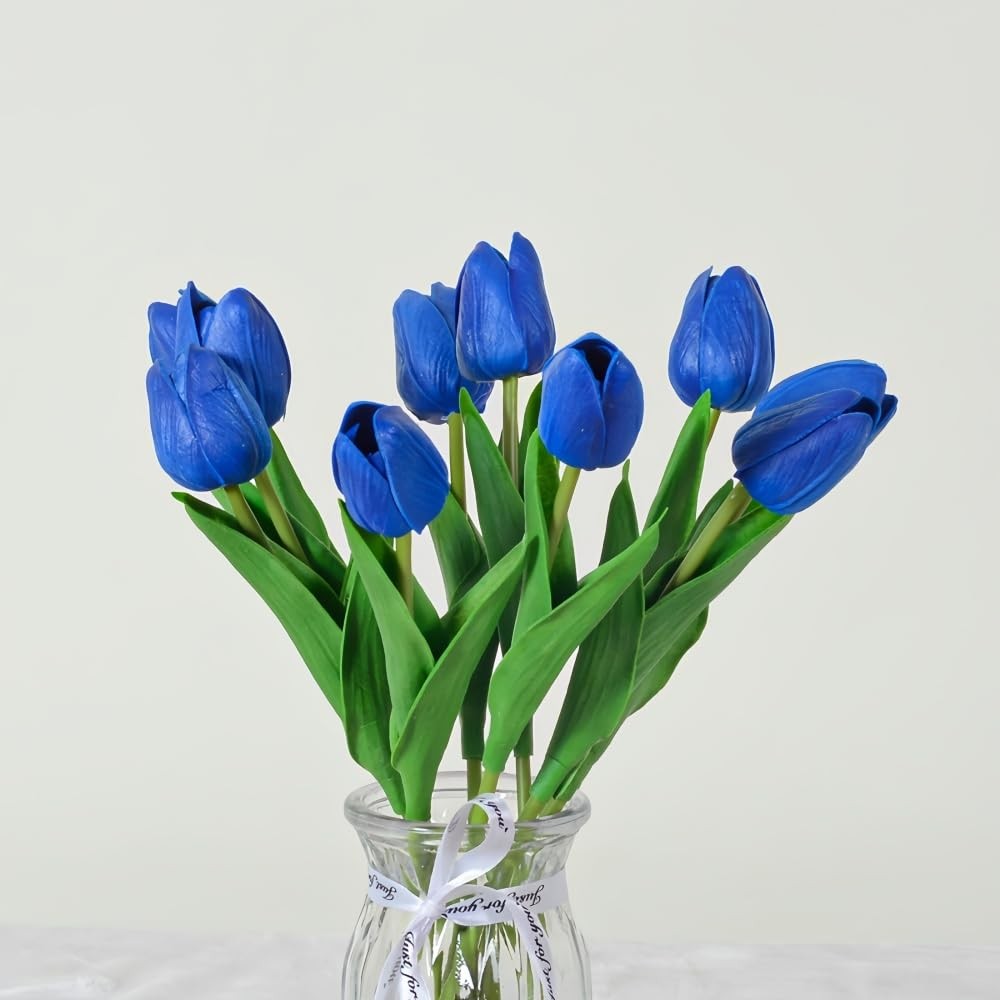 10 PCS Blue Real Touch Latex Artificial Tulip Fake Flowers Bouquet Decor