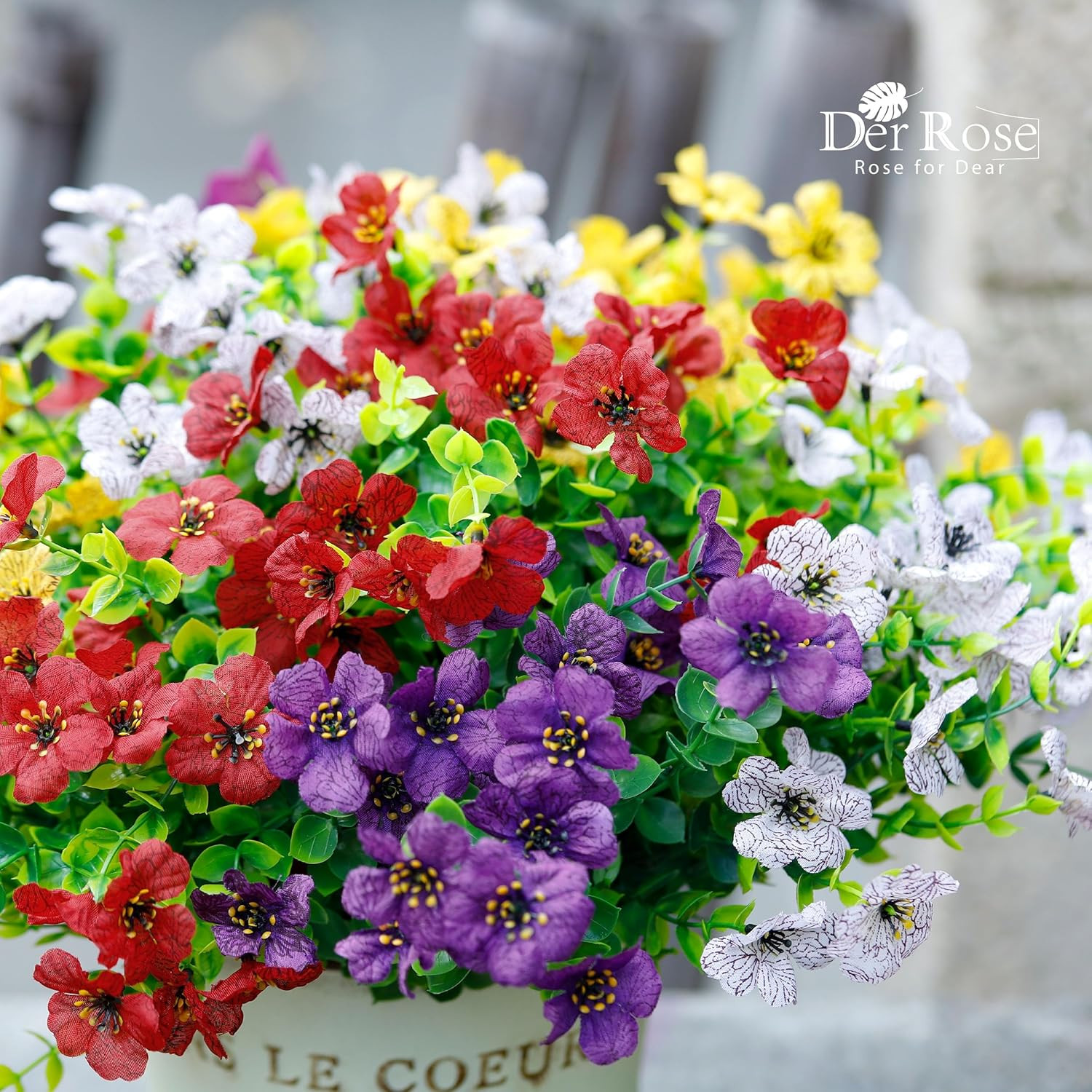 24 Pack Artificial Plants for Outdoors Fake Flowers Spring Decoration Silk Color