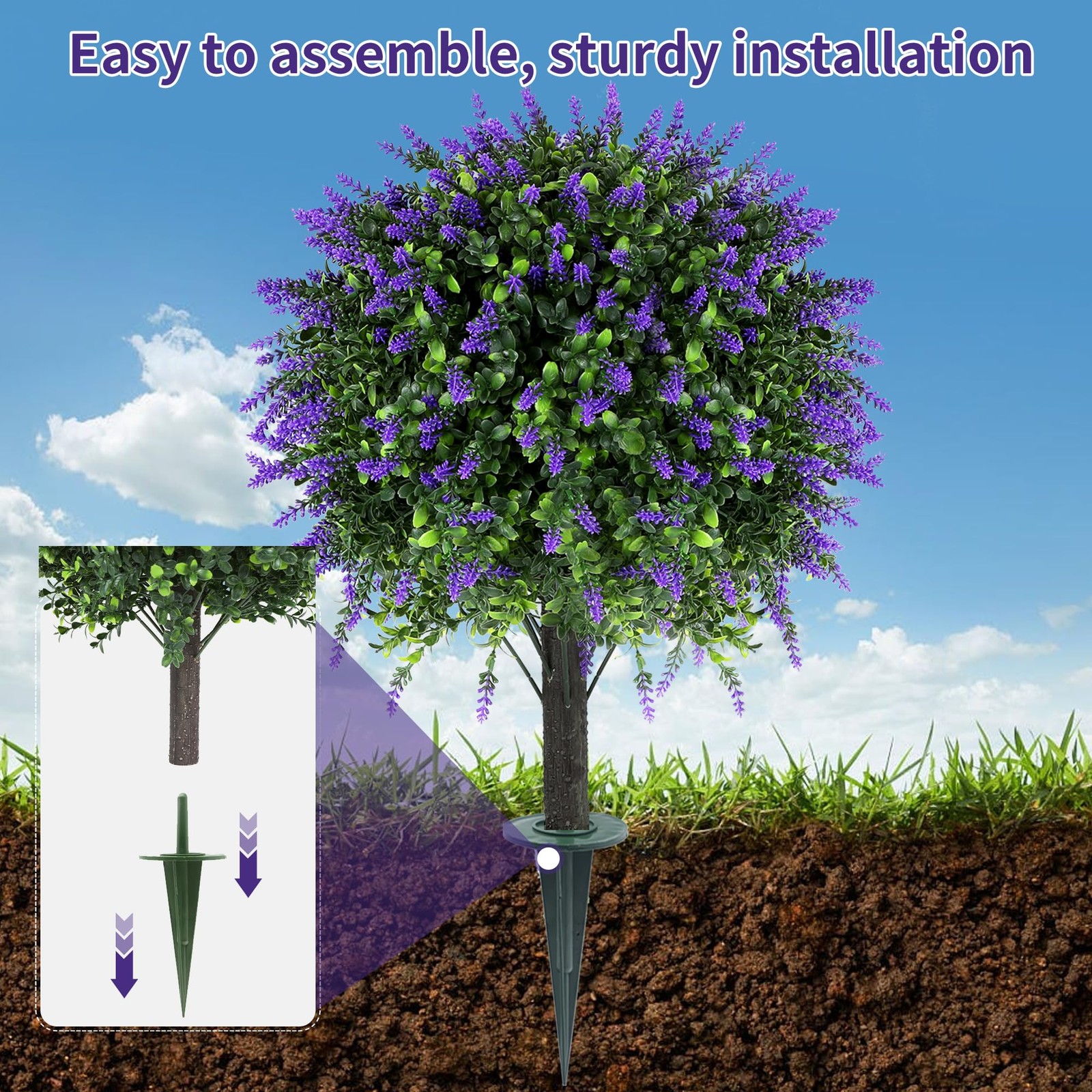 Artificial Lavender Boxwood UV Resistant Topiary Outdoor Plants Set of 2